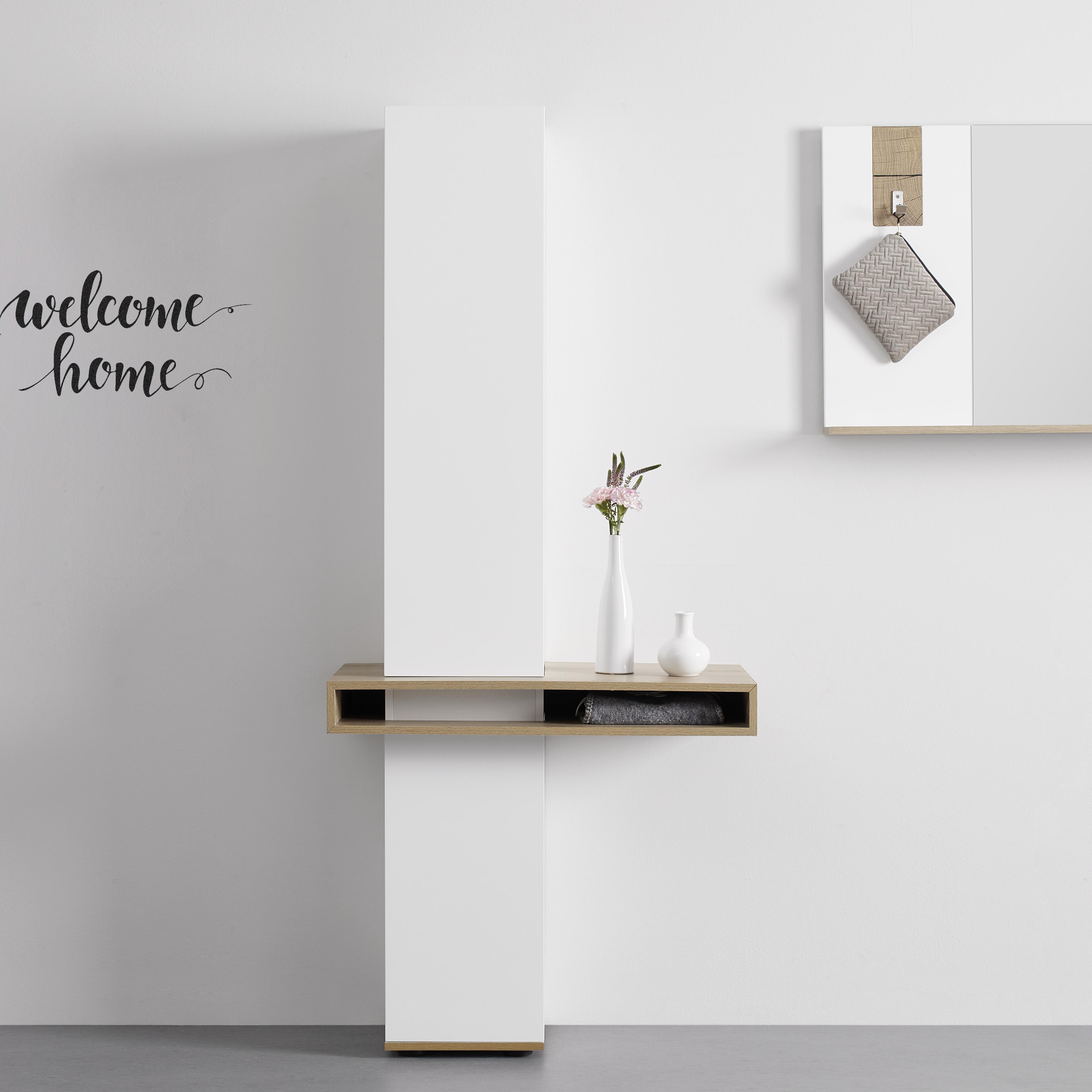 Předsíň Cara - bílá/barvy dubu, Moderní (80/180/40cm) - Bessagi Home