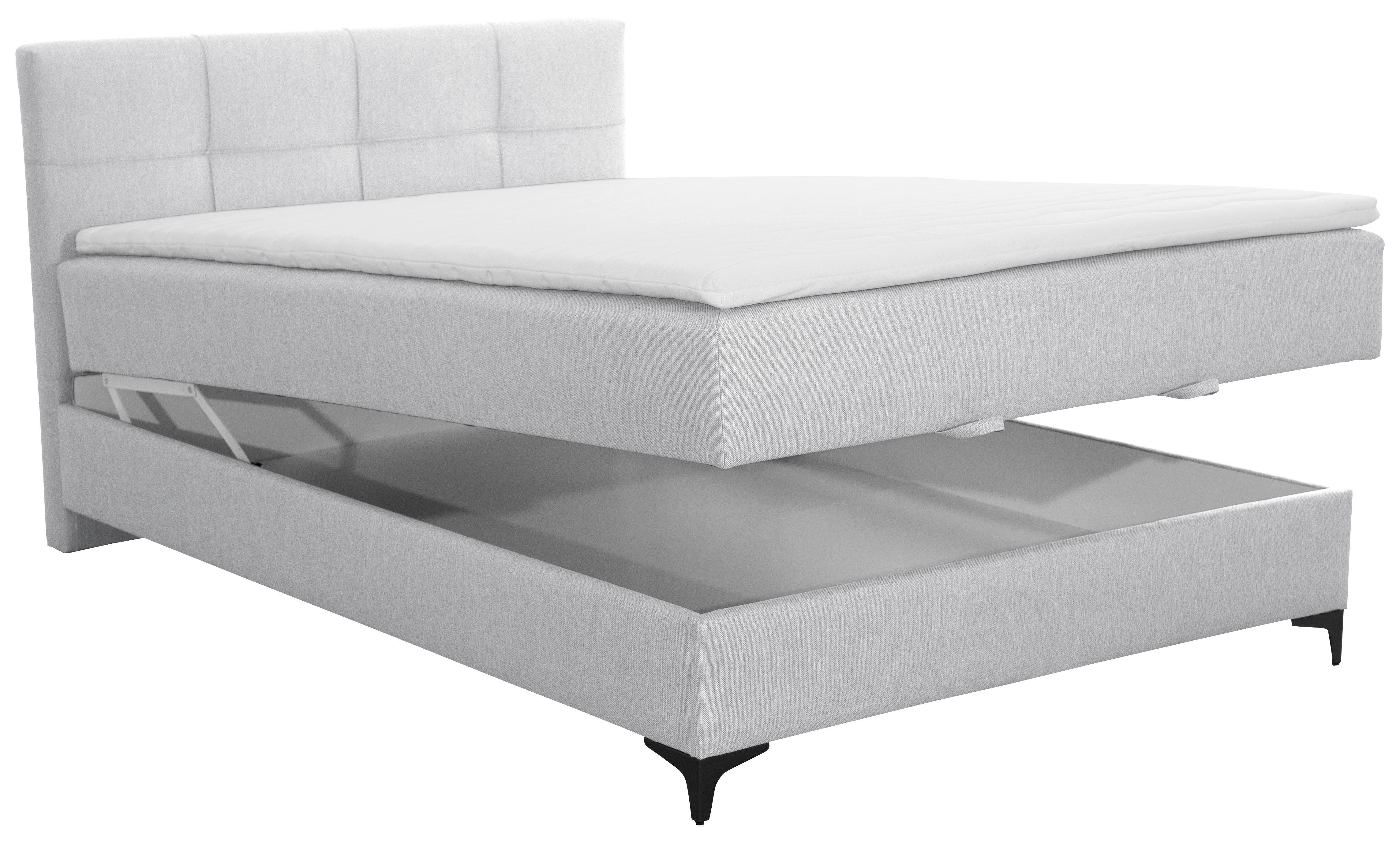 Polsterbett mit Matratze 140x200 Freddie Hellgrau - Hellgrau/Schwarz, KONVENTIONELL, Textil (140/200cm)