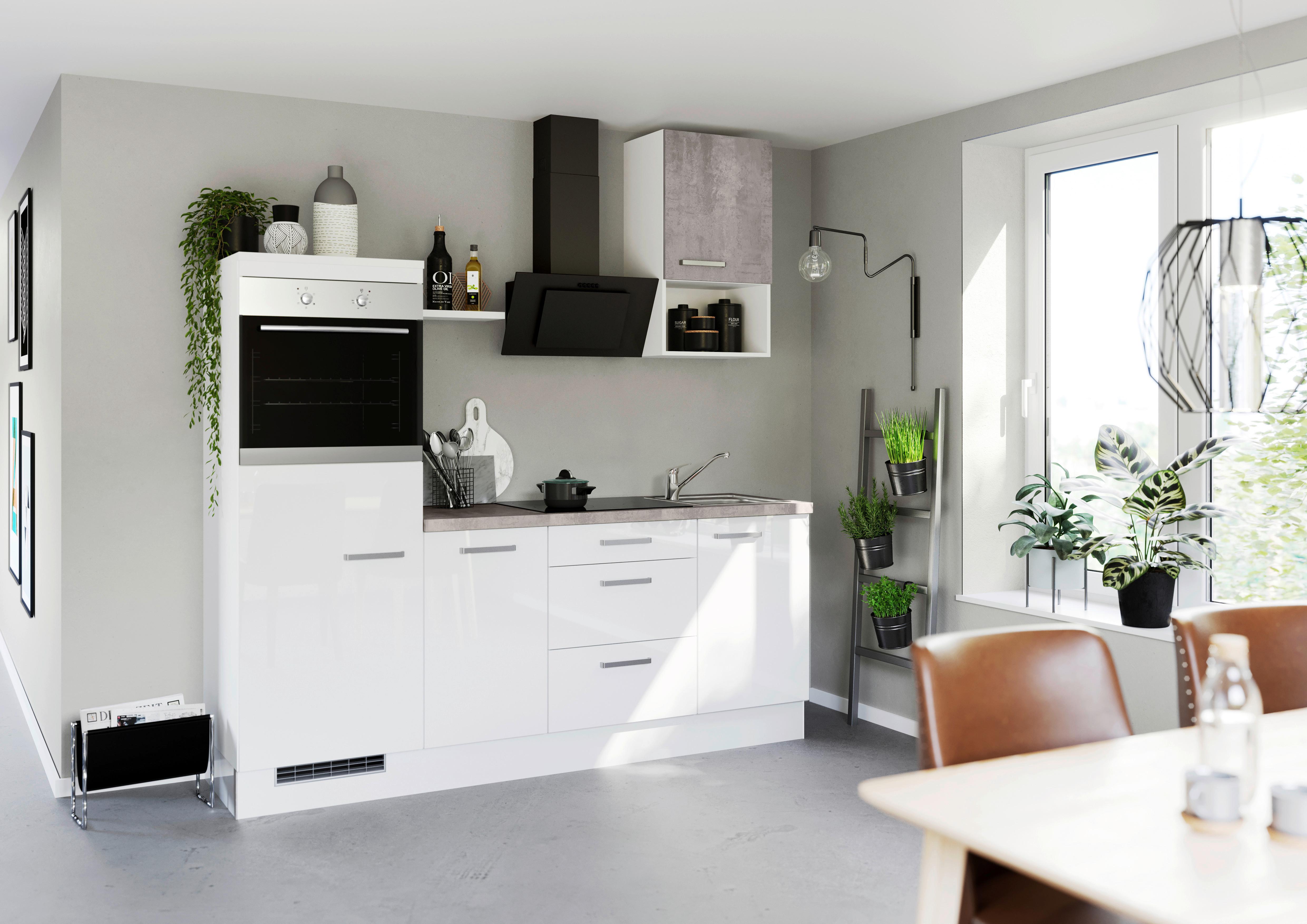 Küchenblock Ip405 Weiß B: 215 Cm - Weiß Hochglanz/Weiß, Trend, Holzwerkstoff (215cm) - Impuls