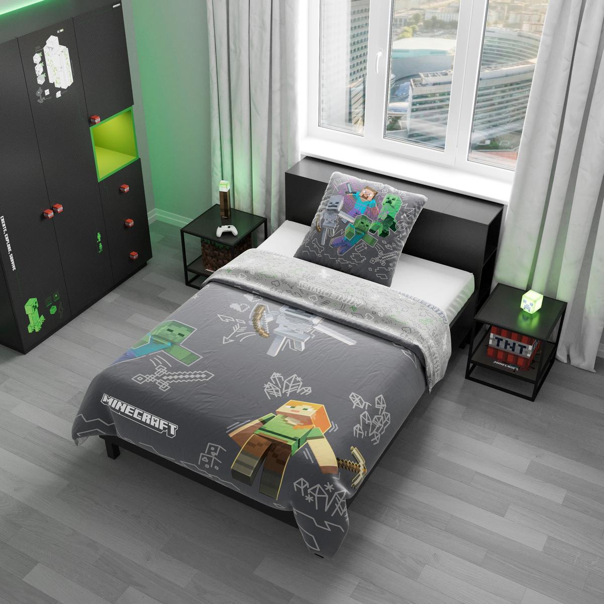 Wendebettwäsche Minecraft - Dunkelgrau/Hellgrau, Naturmaterialien/Textil (135/200cm)