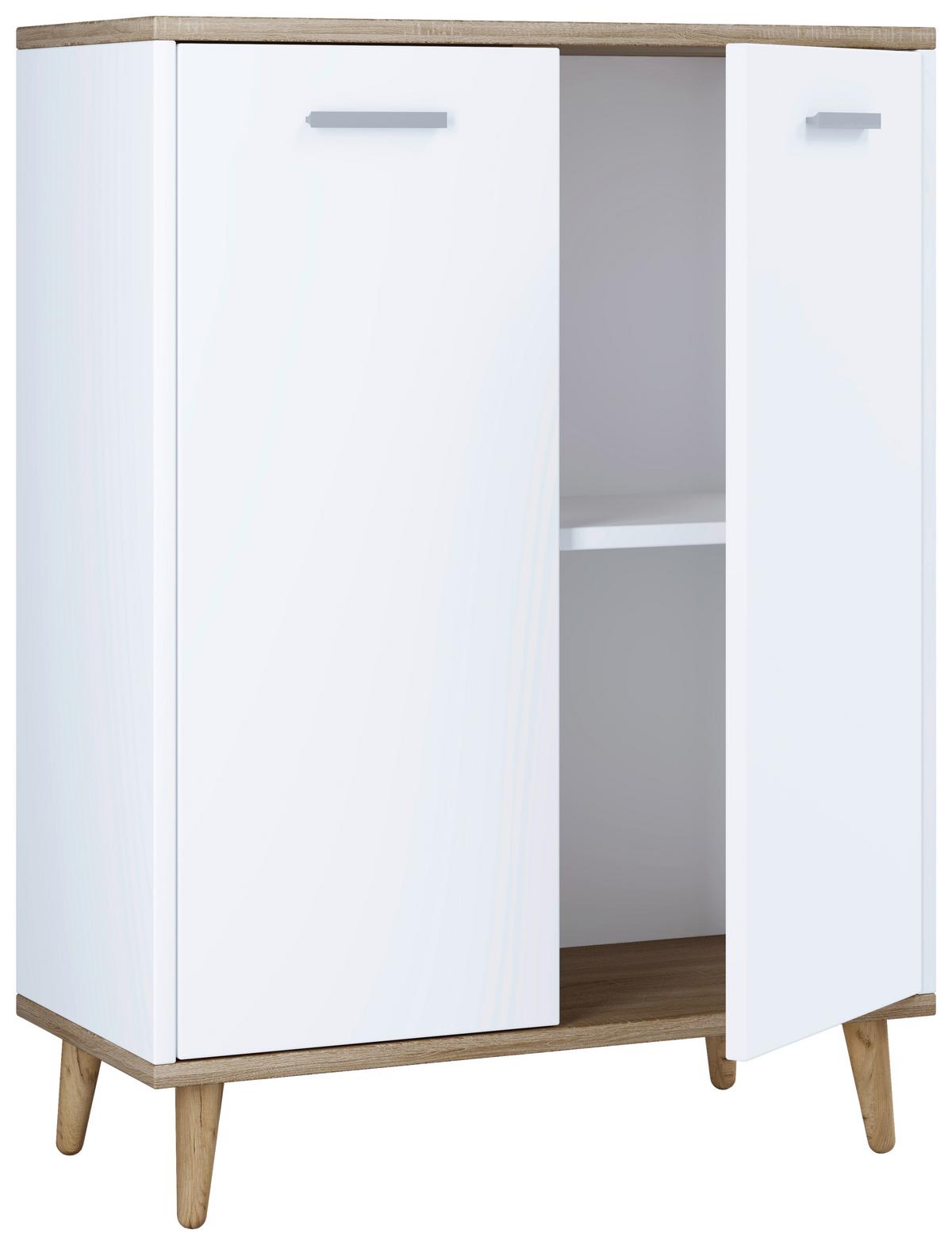 Komoda LANDOS - bílá/šedá, Moderní, kompozitní dřevo/plast (60/81/32cm) - MID.YOU