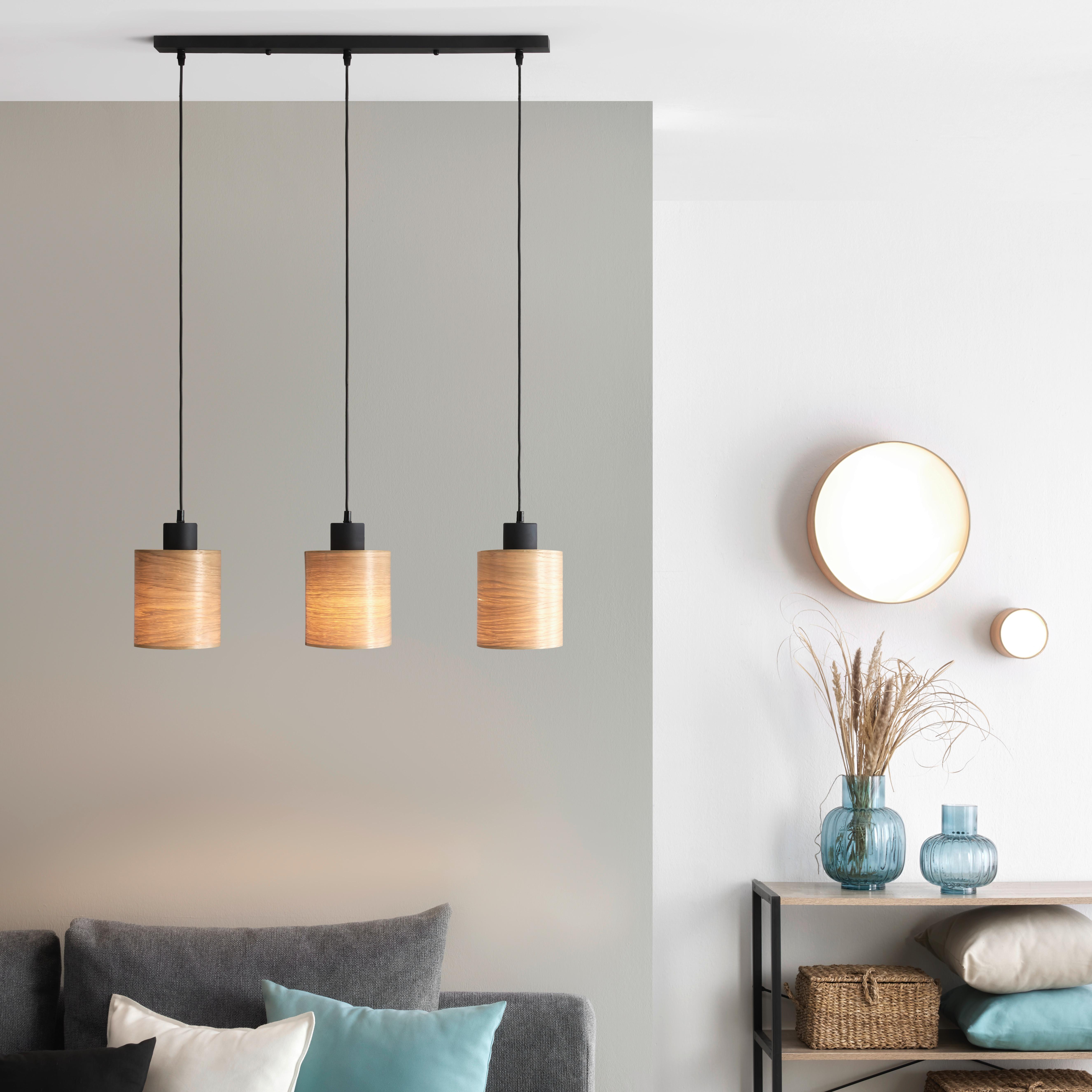 Závěsné svítidlo Bulgi - černá/barvy dubu, Konvenční, kov/dřevo (75/15/120cm) - Modern Living