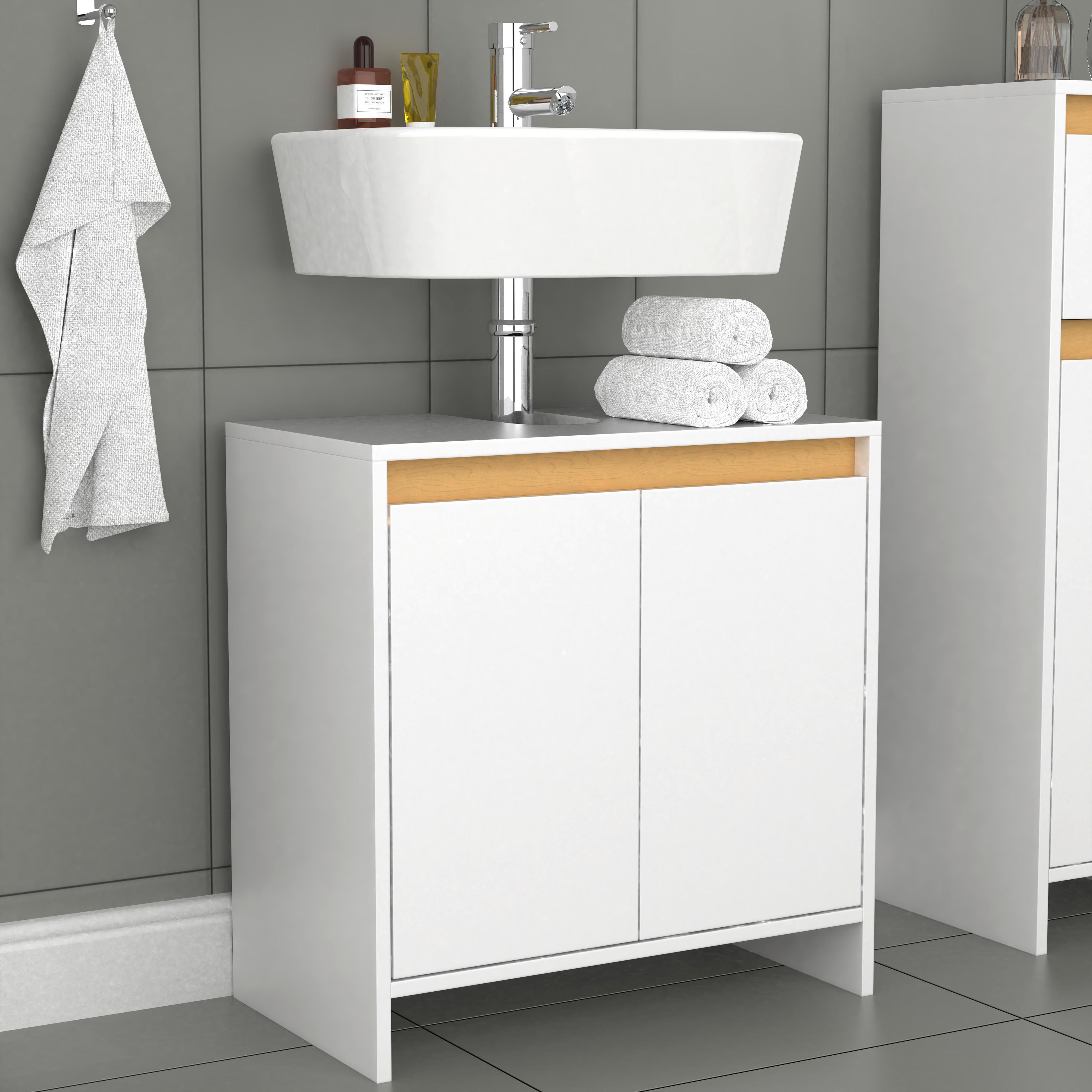 Waschbeckenunterschrank Malira Weiß/Eiche Dekor B:58cm - Honigeiche/Eichefarben, MODERN, Holzwerkstoff (58/60/33cm) - MID.YOU