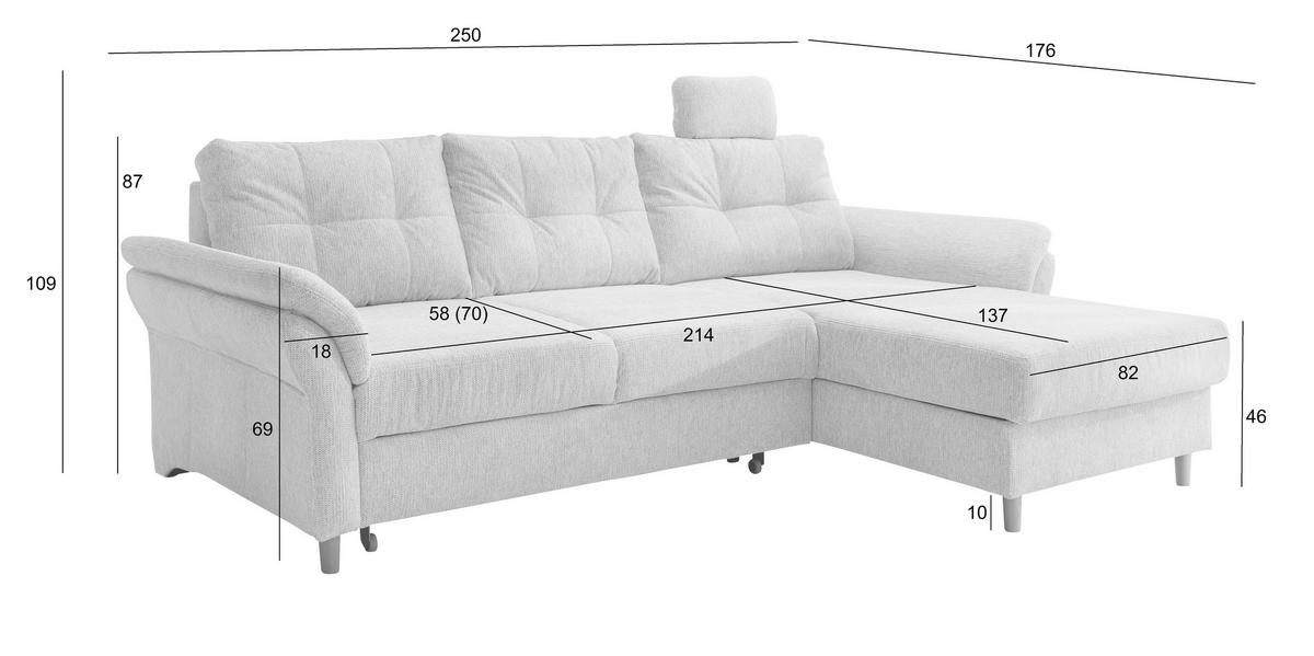 Ecksofa Brizzini mit Schlaf- Funktion, Blau, 250x176 - Blau/Naturfarben, MODERN, Textil (250/176cm) - Livetastic