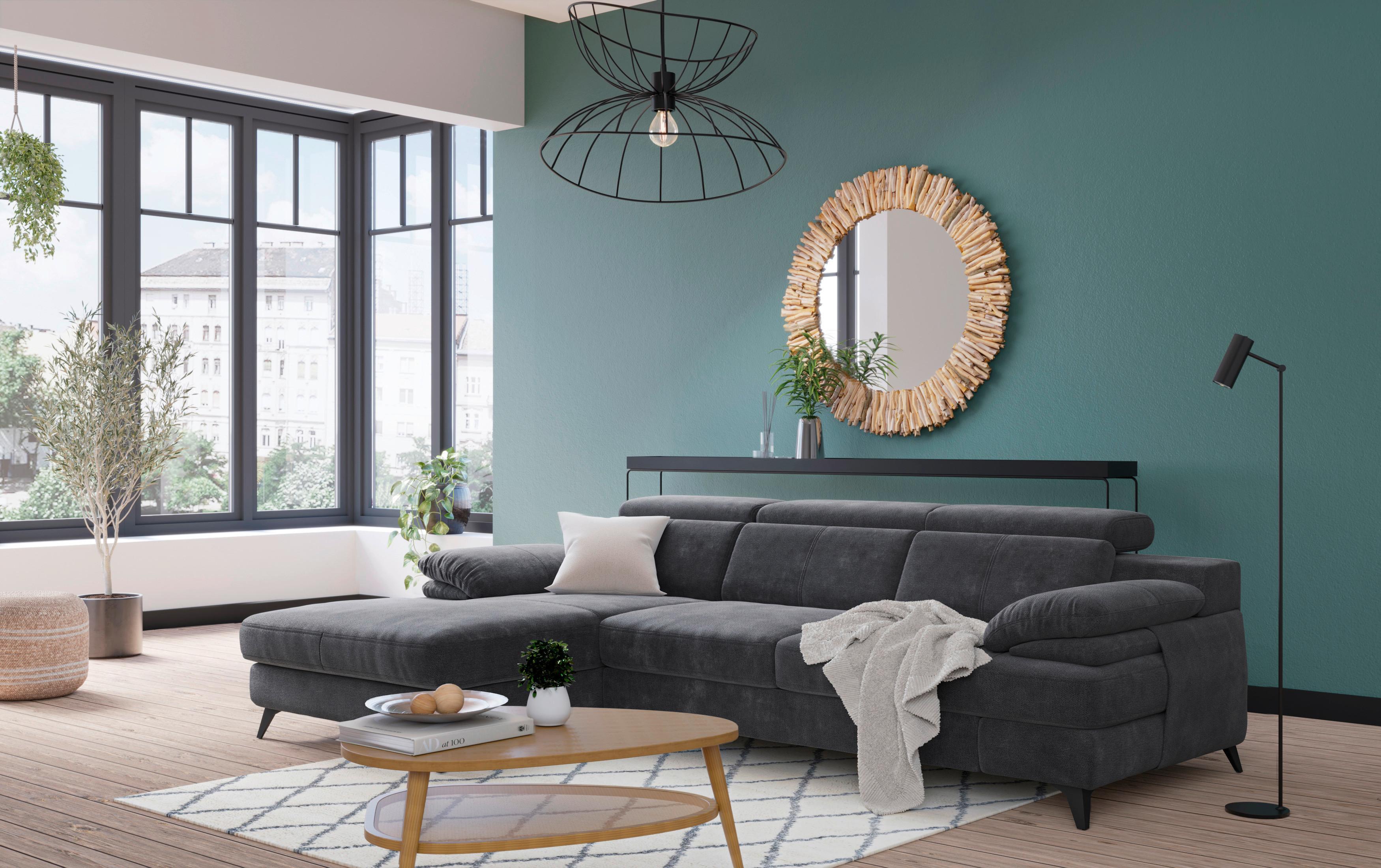 Ecksofa Titus Dunkelgrau Chenille - Dunkelgrau/Schwarz, Design, Textil (291/80-98/178cm) - Livetastic