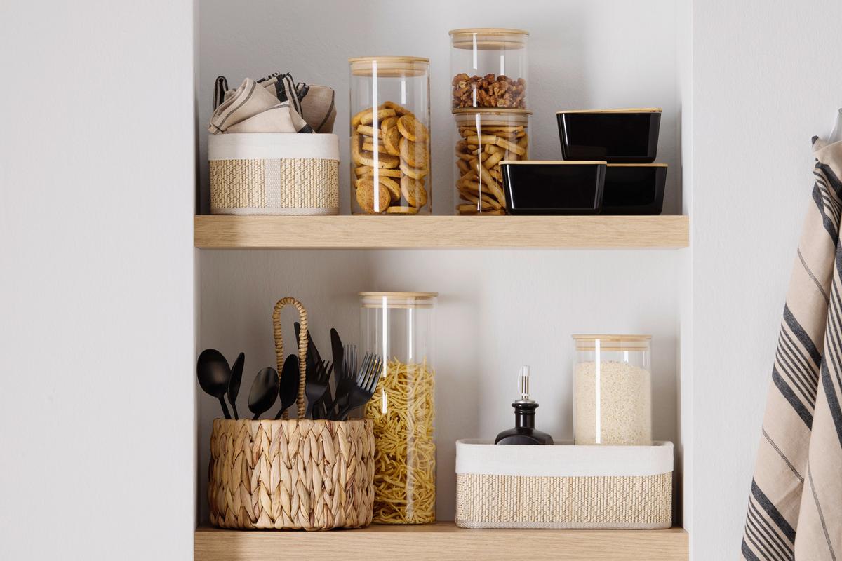 Dóza na potraviny Hedvig, Ø/V: 10/19cm - přírodní barvy, dřevo/sklo (10/19cm) - Zandiara