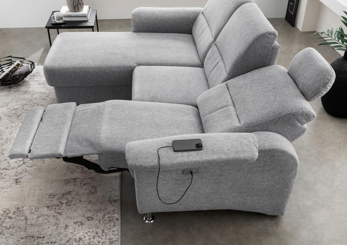 Ecksofa mit Stauraum Parole Silberfarben Chenille - Chromfarben/Silberfarben, MODERN, Textil (165/231cm) - Livetastic