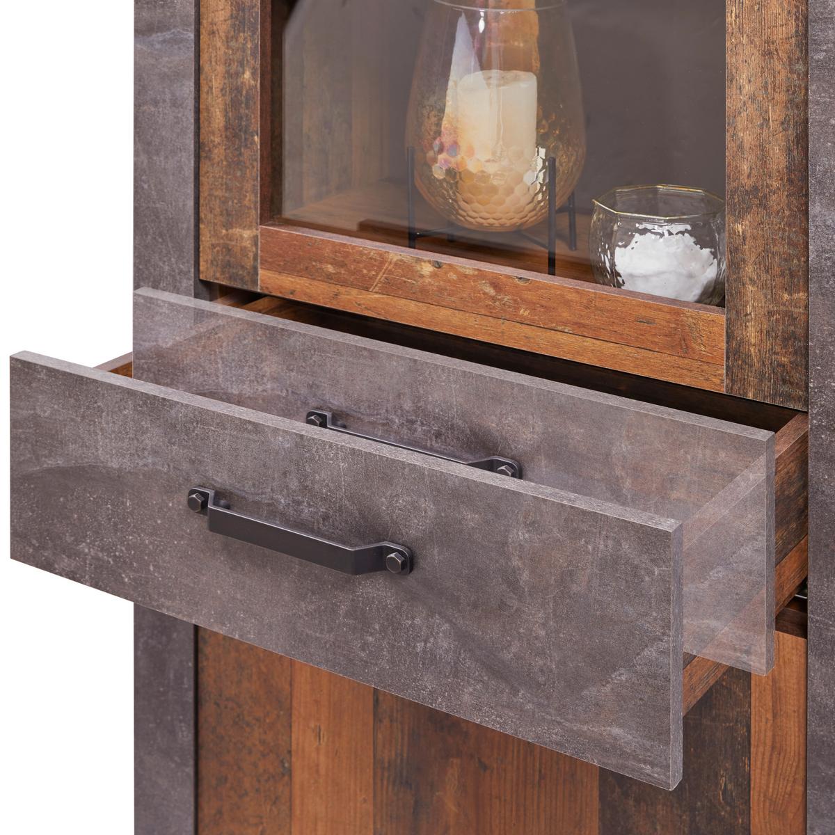 Wohnkombination 4 Tlg. Ontario, Old Style/betonoptik - Eichefarben/Dunkelgrau, Trend, Glas/Holzwerkstoff (352,4/200/41,5cm) - Ondega