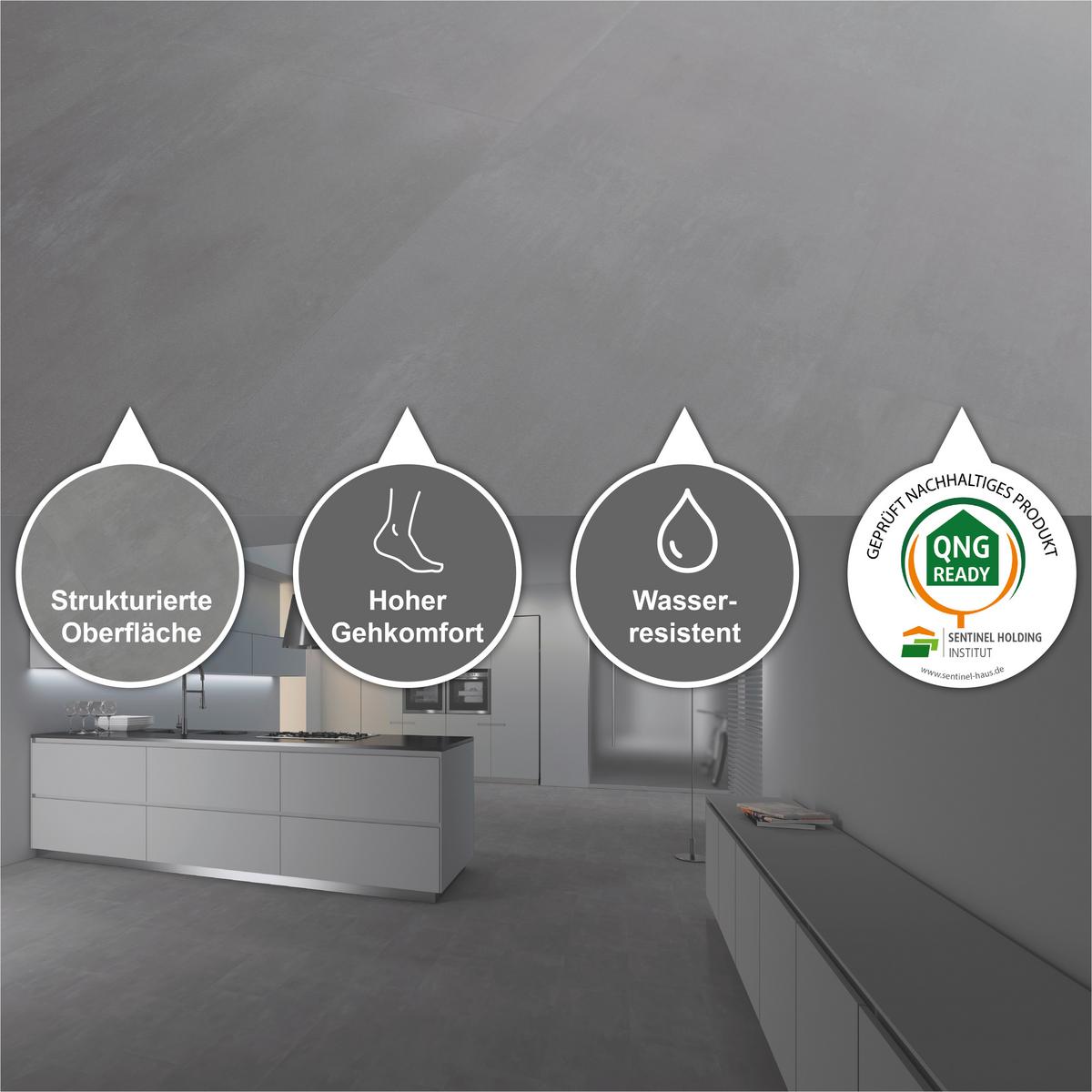 Designboden Steinoptik Grau /dunkelgrau Stärke 4,2mm - Dunkelgrau/Grau, Basics, Kunststoff (60.5/30.48/0.42cm)