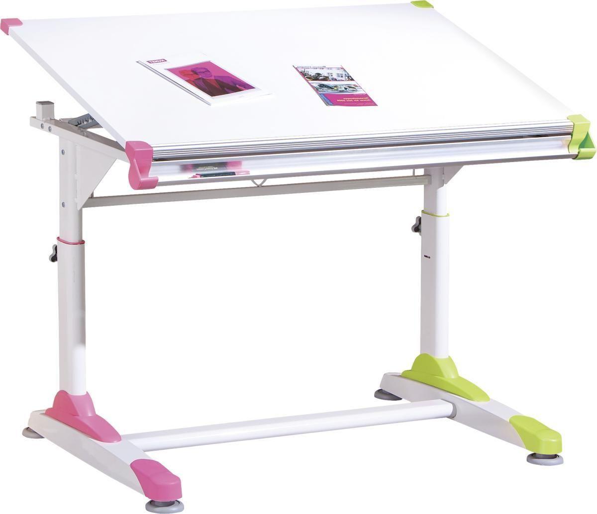 Jugendschreibtisch Neigbar B 66cm H 84cm Weiß, Grün - Pink/Weiß, KONVENTIONELL, Holzwerkstoff/Metall (100/66/69-84cm) - MID.YOU