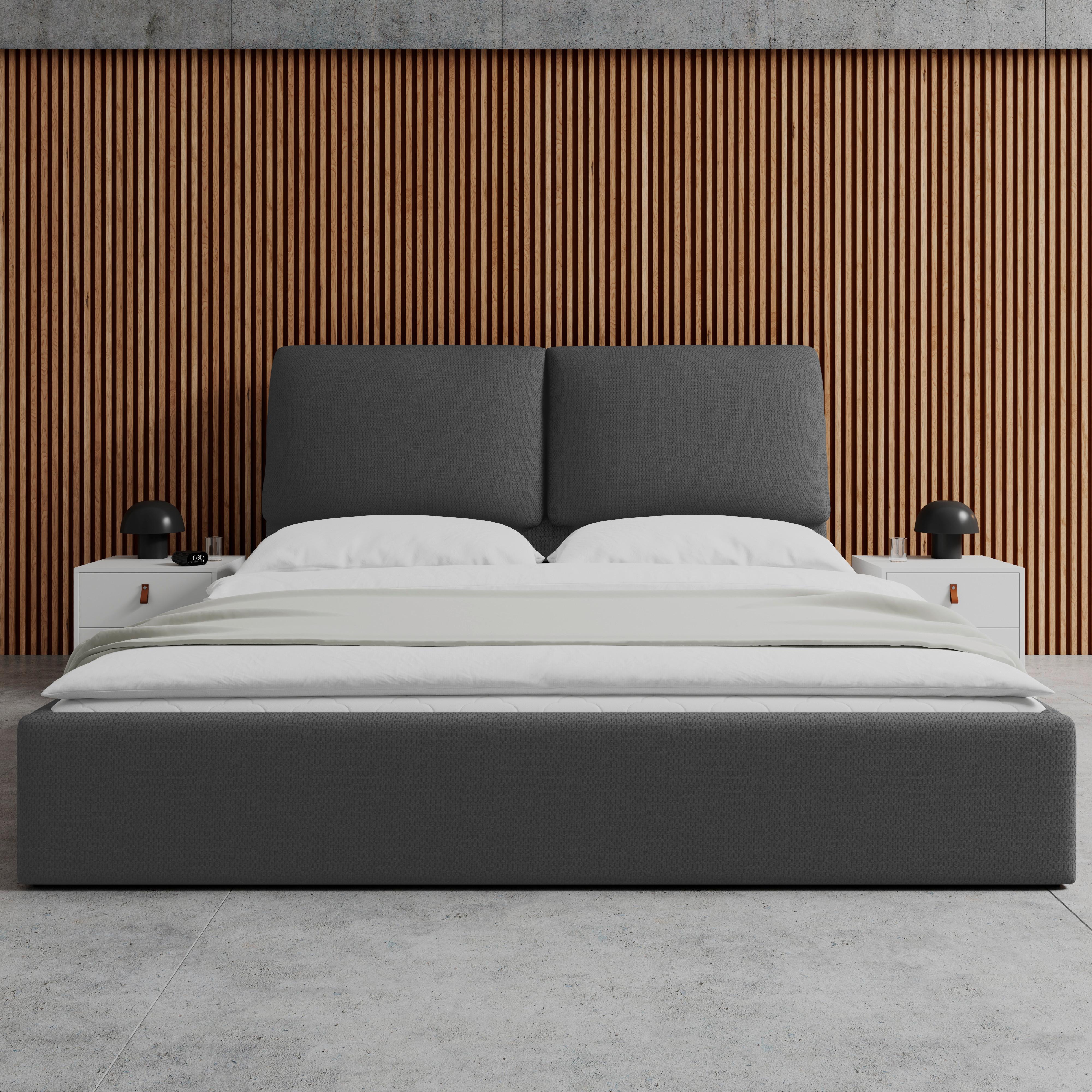 Čalúnená posteľ PERLA 180x200 cm, tmavosivá - čierna/prírodná farba, Modern, drevo/textil (180/200cm) - Bessagi Home