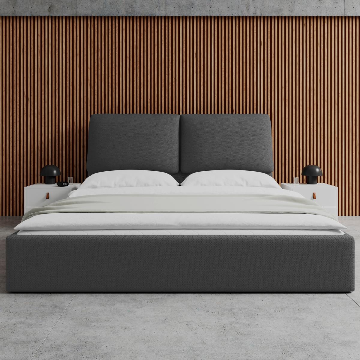 Čalúnená posteľ PERLA 180x200 cm, tmavosivá - čierna/prírodná farba, Modern, drevo/textil (180/200cm) - Bessagi Home