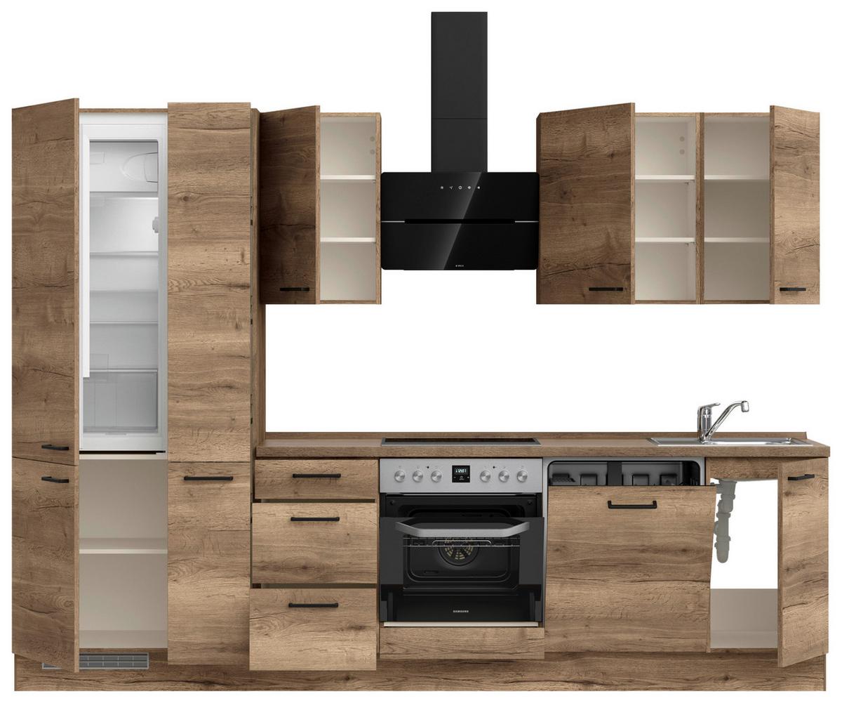 Kuchynská linka 300 cm, dekor dub Havanna - černá/tmavý dub, Moderní, kov/kompozitní dřevo (300cm) - Nobilia