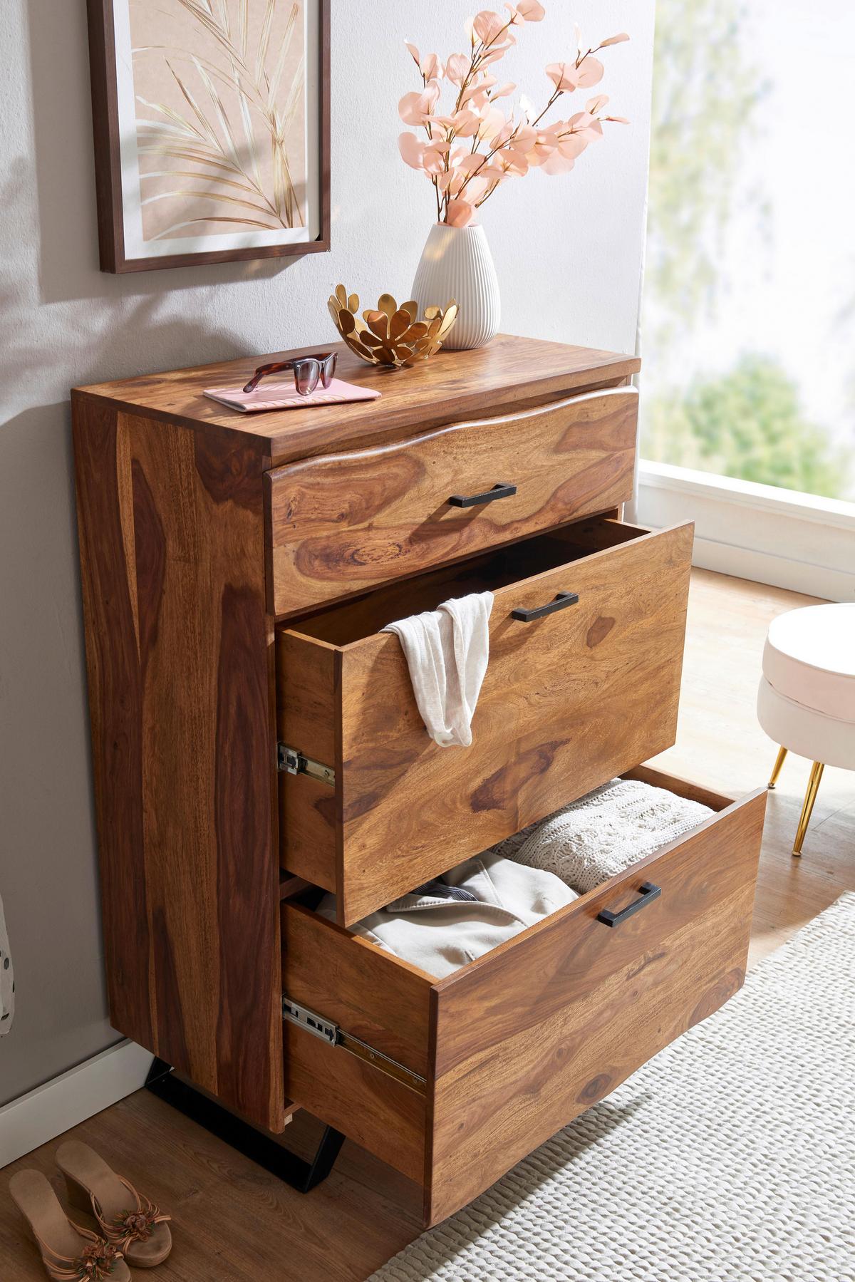 Sideboard Sheesham Sheeshamfarben B: 80 cm - Sheeshamfarben/Schwarz, Design, Holz (80/120/41,5cm) - MID.YOU