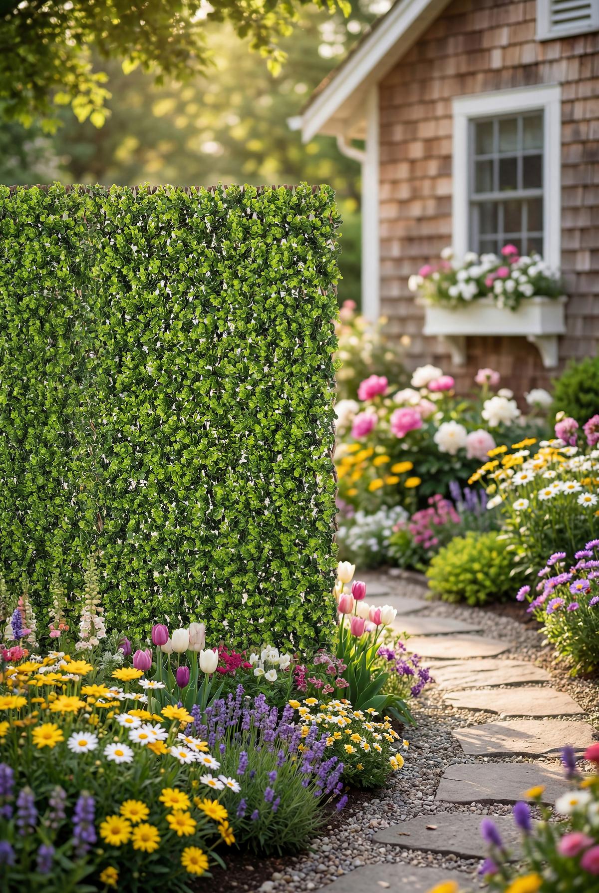 Sichtschutzhecke Devin - Dunkelgrün/Naturfarben, KONVENTIONELL, Holz/Kunststoff (200/100cm) - Luca Bessoni