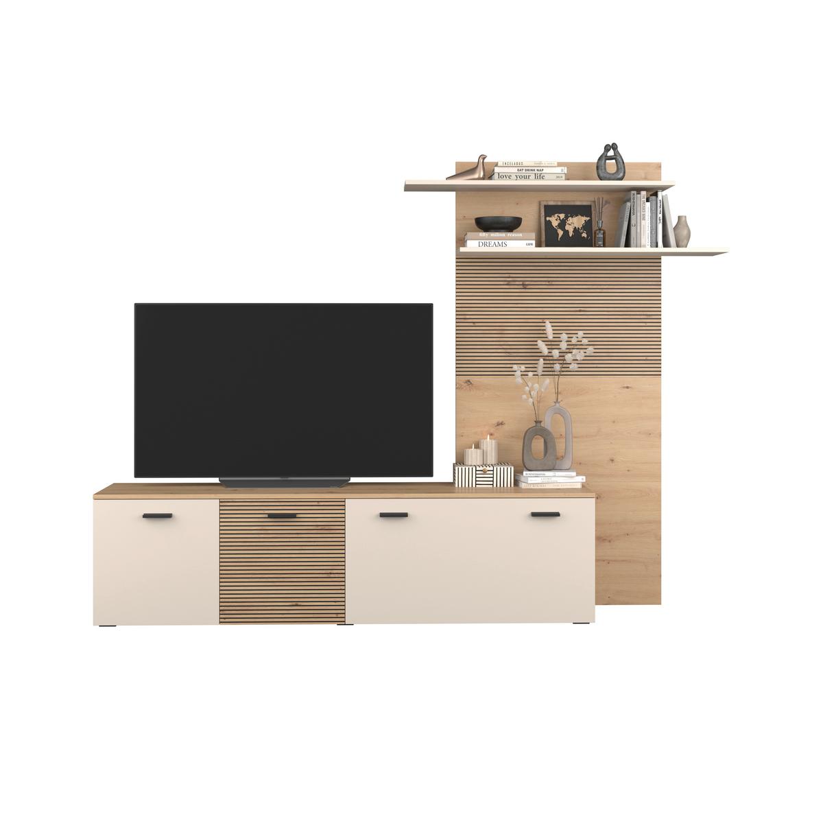 Wohnwand FREE Kaschmir/Eichefarben B: 212 cm - Kaschmir/Schwarz, MODERN, Holzwerkstoff (212/172/40cm)