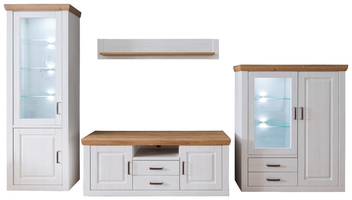 Wohnkombination 4-Tlg. Brixen Eiche/Pinie Dekor - Pinienfarben, Design, Glas/Holzwerkstoff (369/210/52cm) - Livetastic