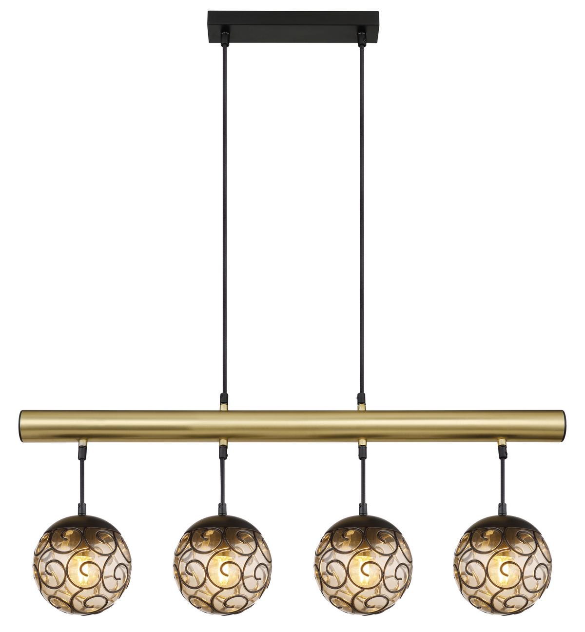 Hängeleuchte 15659-4h H: 120 Cm 4-Flammig, Rauchfarben - Goldfarben/Schwarz, KONVENTIONELL, Kunststoff/Metall (90/15/120cm) - Globo