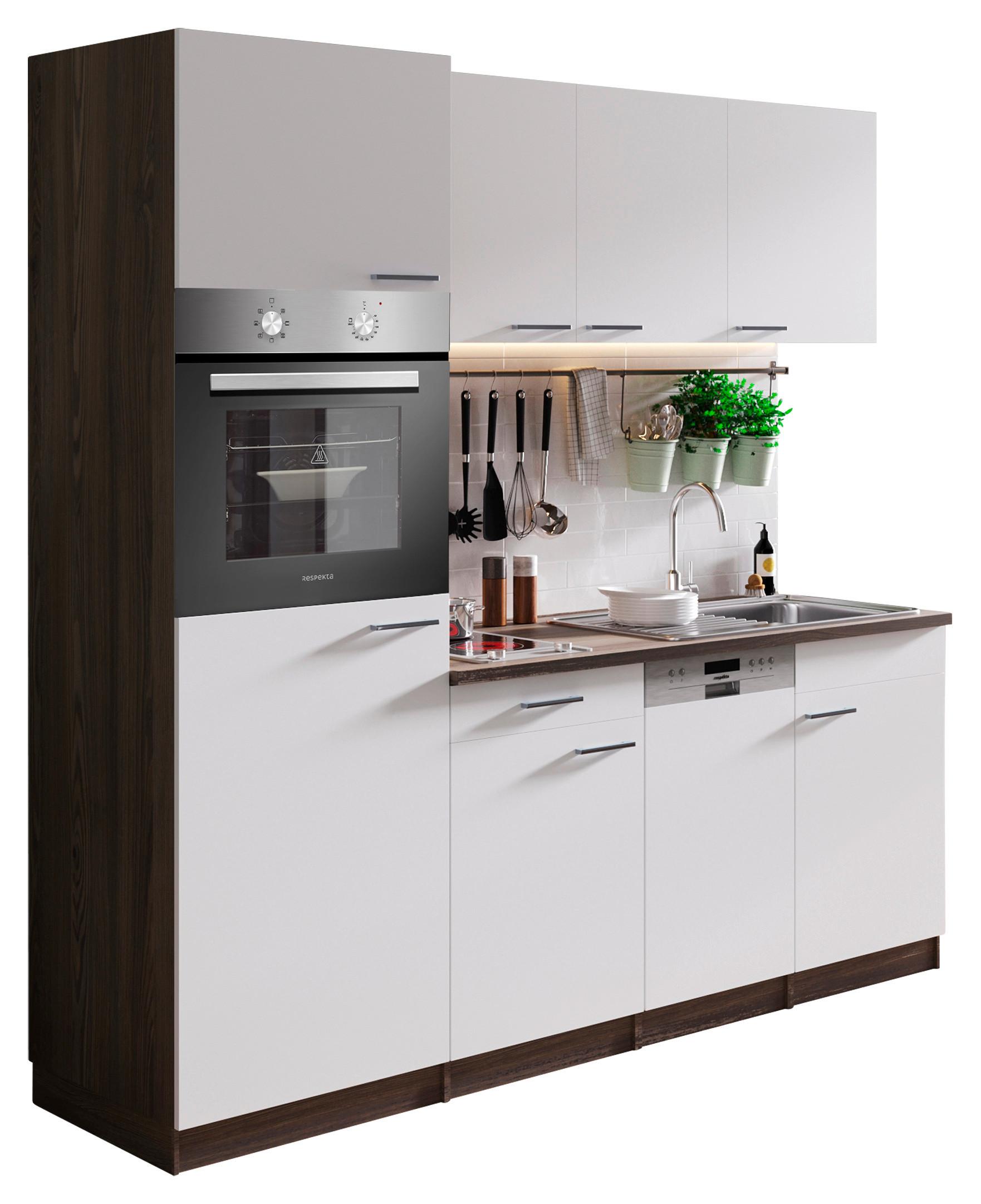 Küchenblock Oliver Singleküche 205 cm - Eichefarben/Weiß, Basics, Holzwerkstoff (205cm) - Respekta