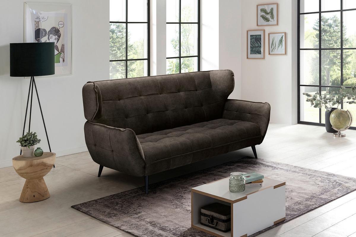Třímístná pohovka Ariana Ariana, tmavě hnědá - tmavě hnědá/černá, Moderní, kov/textil (221/105/98cm)