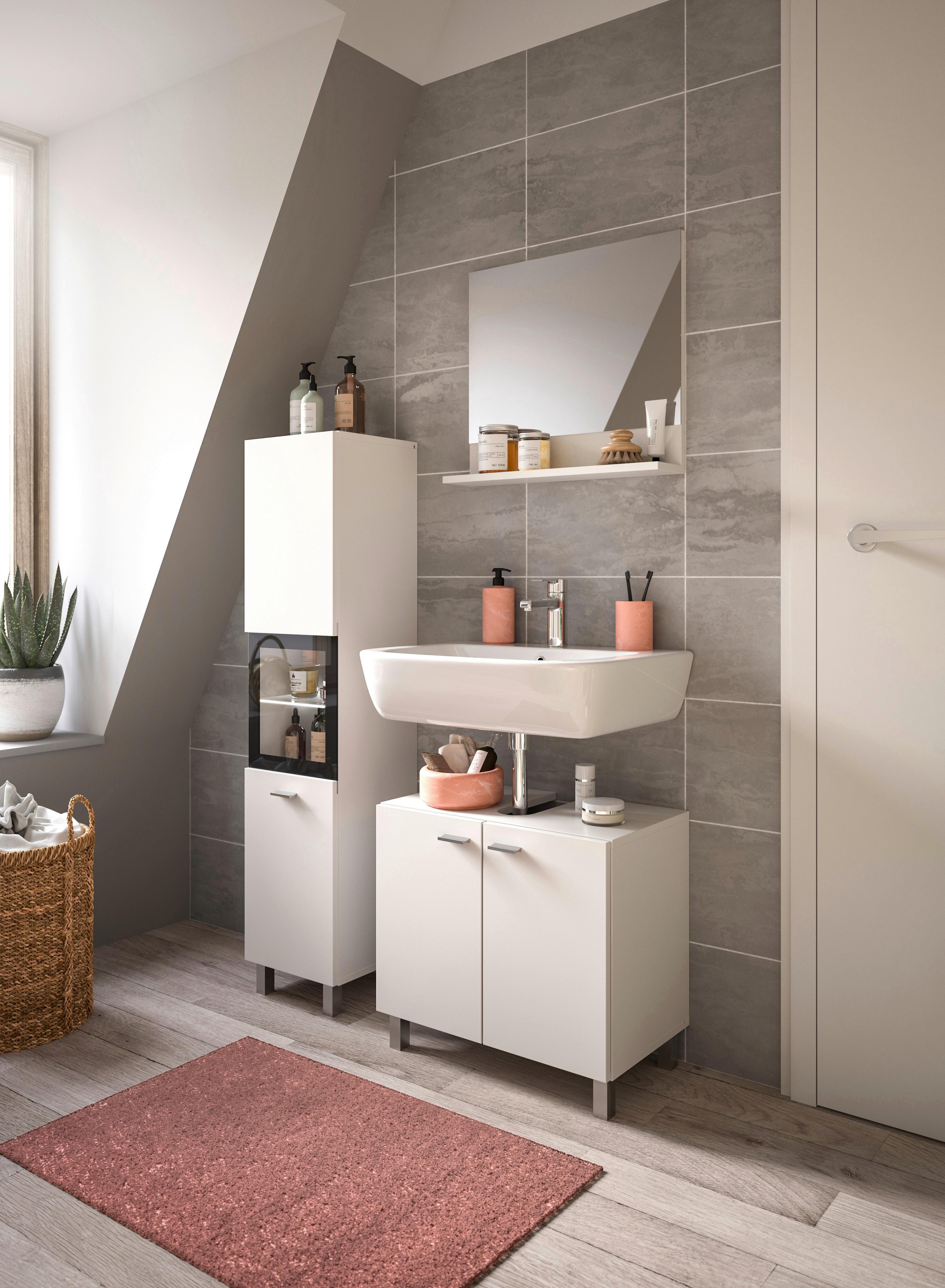 Badezimmer Boston Weiß B: 87 cm - Silberfarben/Weiß, MODERN, Glas/Holzwerkstoff (87cm) - MID.YOU
