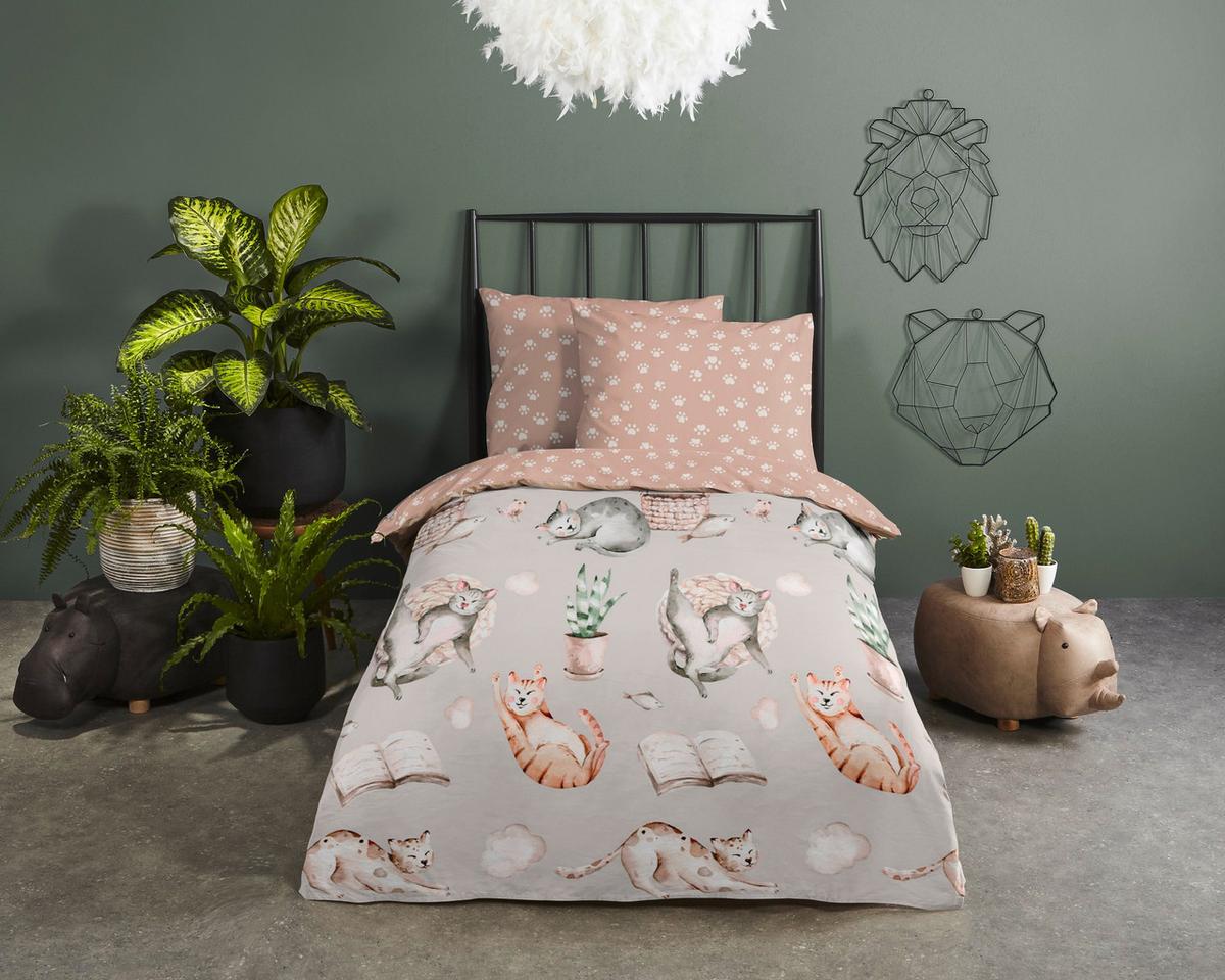 Kinderbettwäsche Catlife Grau Beige 120x150 Cm - Beige/Grau, Trend, Textil (120/150cm)