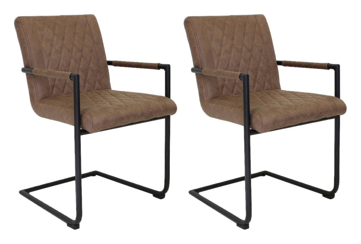 Armlehnstuhl Damian Taupe Gepolstert 2er-Set - Taupe/Schwarz, LIFESTYLE, Textil/Metall (52/88/63cm) - MID.YOU