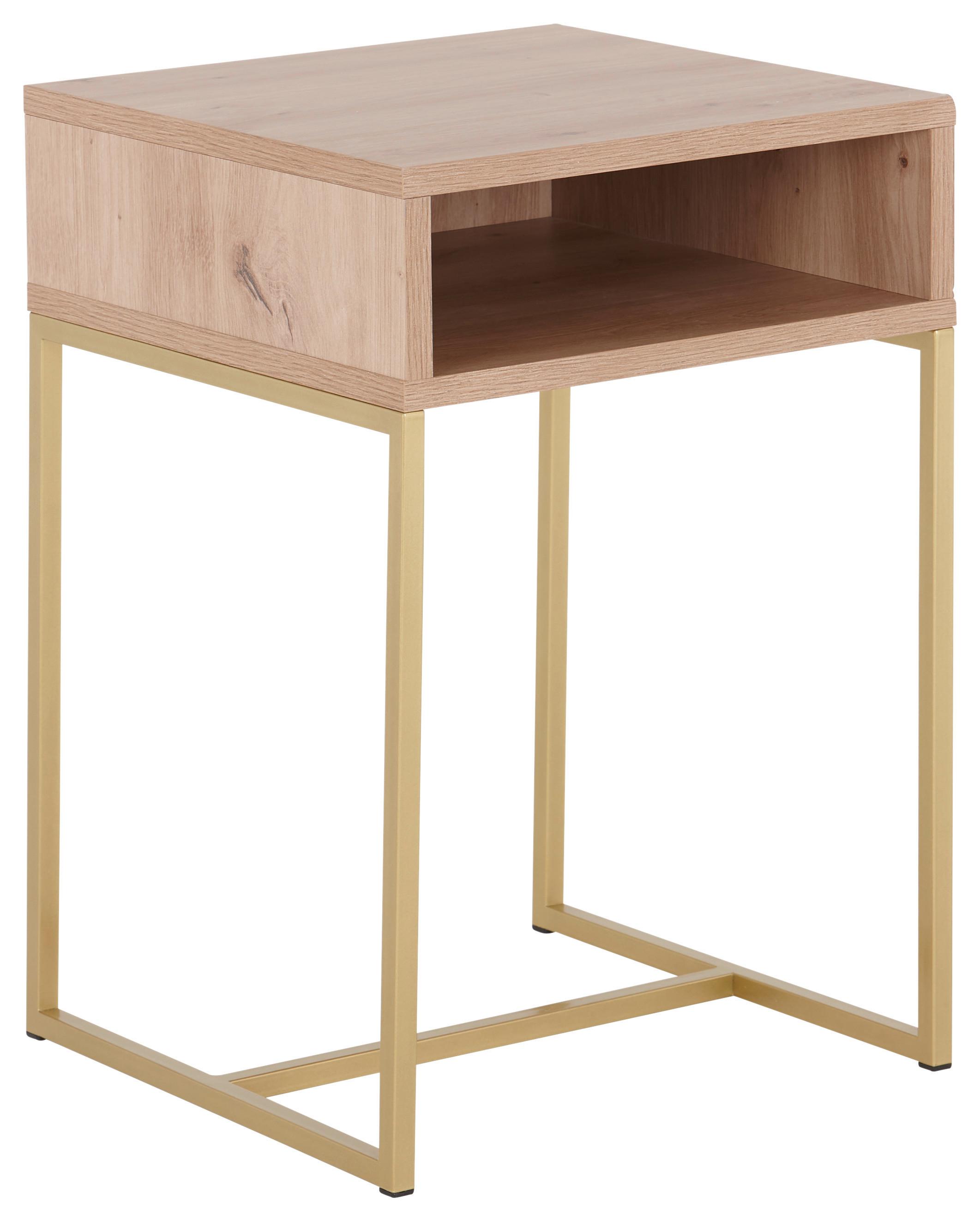 Nachtkästchen Goldfarben/Eiche H: 59 cm Nakko