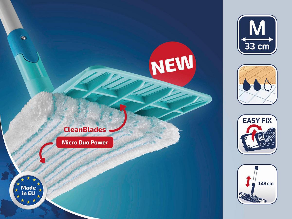 Bodenwischer Set Powerclean M - Türkis/Weiß, Basics, Kunststoff/Textil (33/148cm) - Leifheit
