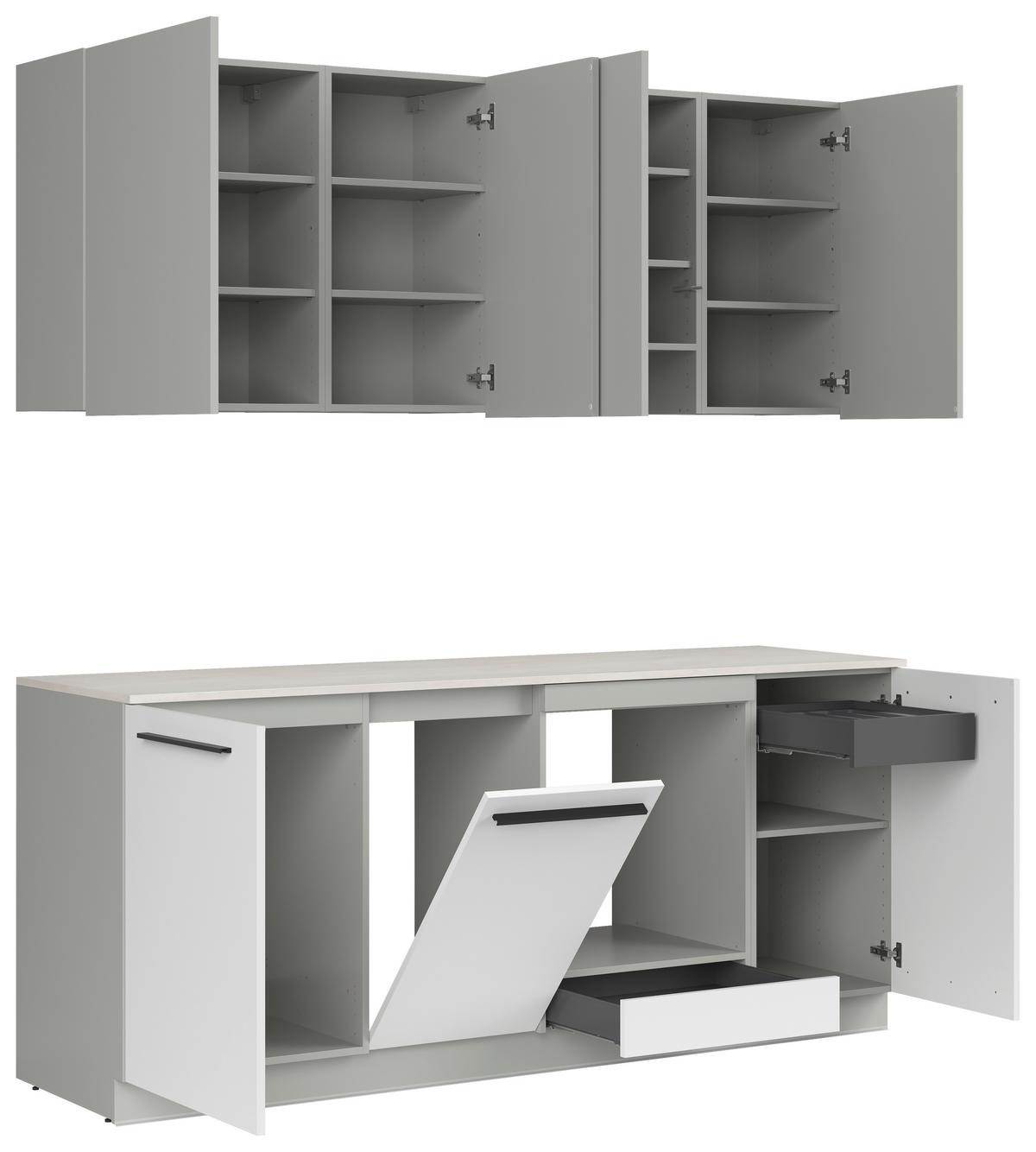 Kuchynská linka, š. 210 cm vrát.pasparty a dekor.obkladu - čierna/sivá, Basics, kompozitné drevo/plast (210cm) - Visiona