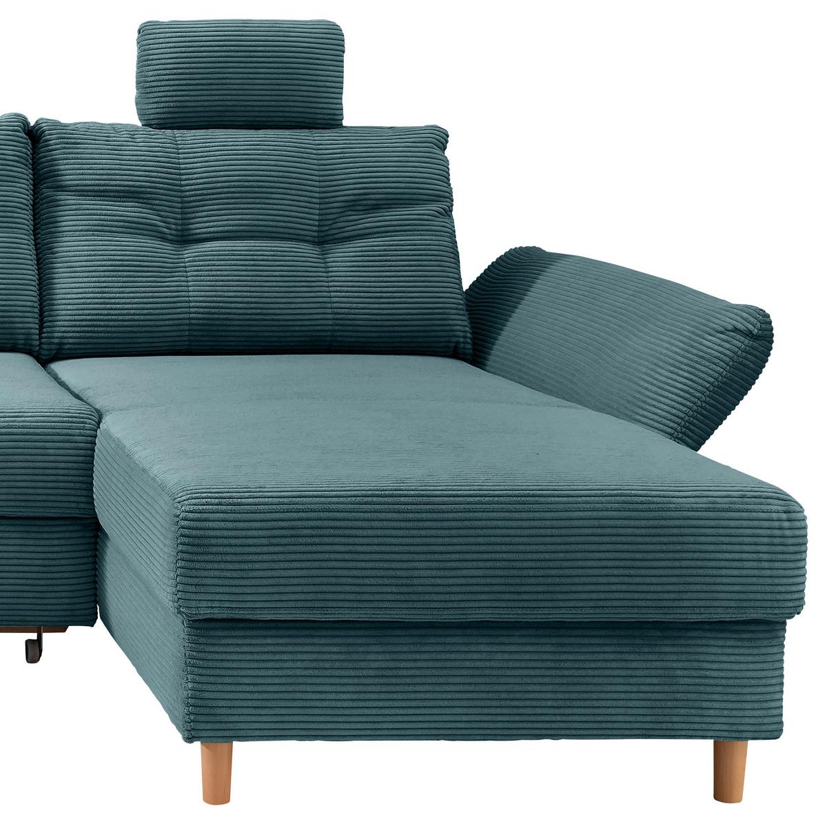 Wohnlandschaft mit Schlaffunktion, Petrol - Petrol/Naturfarben, MODERN, Textil (206/338-352/176cm) - Livetastic