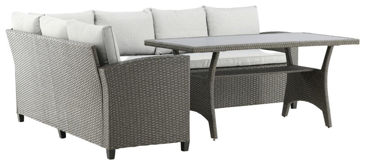 Loungegarnitur 3-Tlg Brentwood aus Kunststoff mit Kissen - Grau, KONVENTIONELL, Kunststoff - Gardenson