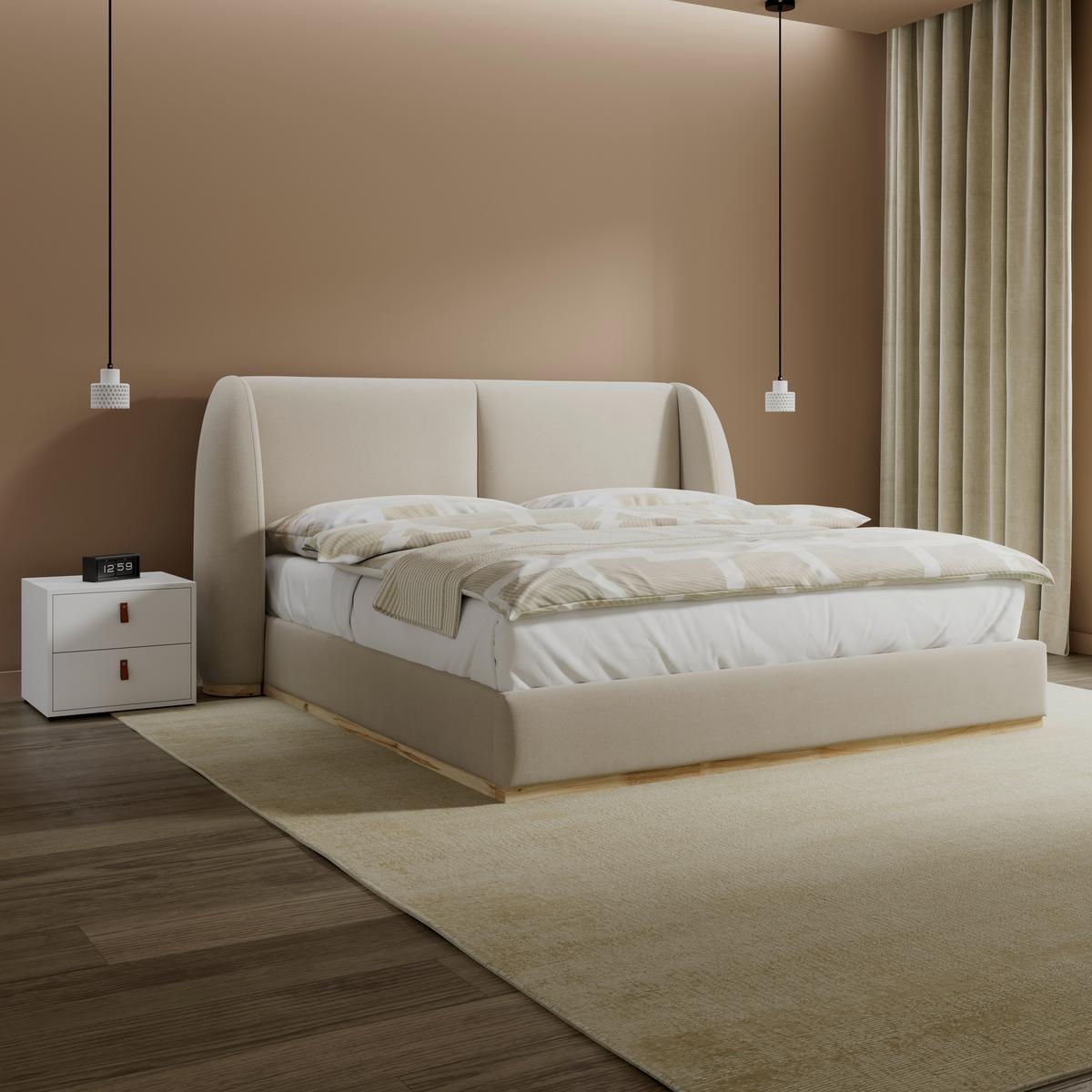 Čalúnená posteľ FRIDA 180x200 cm, béžová - svetlohnedá/čierna, Modern, kov/drevo (180/200cm) - Bessagi Home