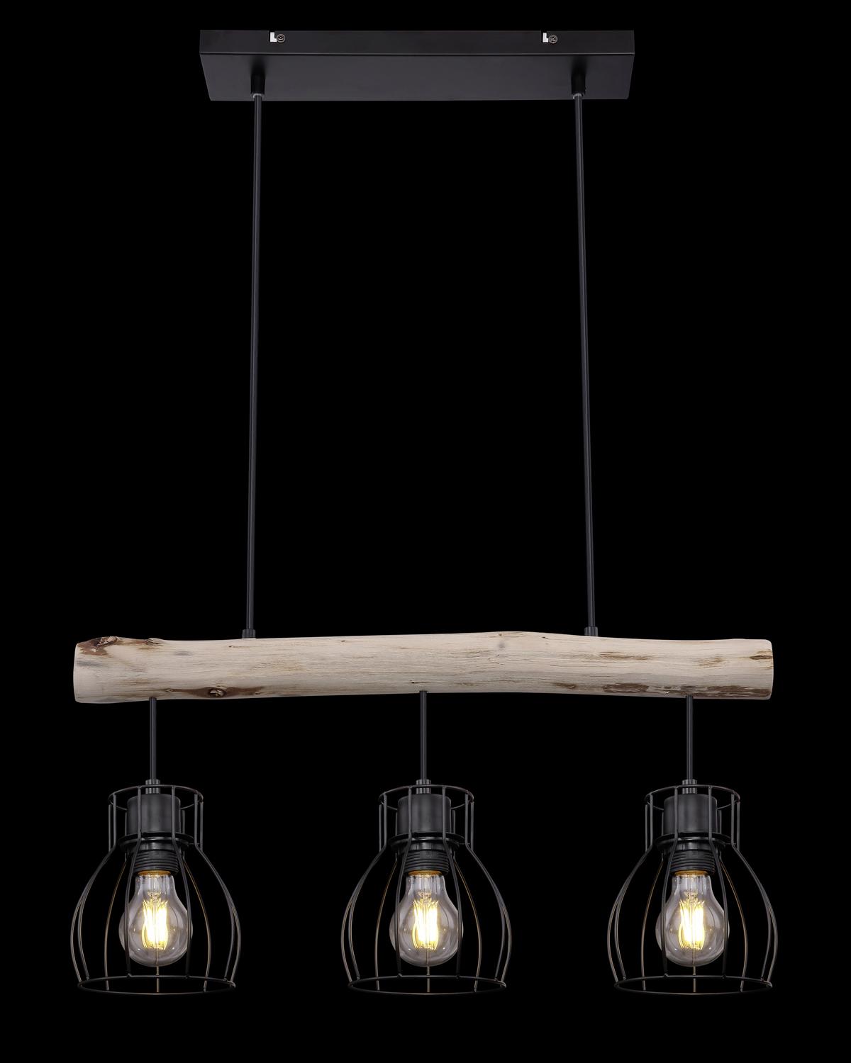 Hängeleuchte H: 140 cm 3-Flammig - Schwarz/Naturfarben, Natur, Holz/Metall (60/13,6/140cm) - Globo