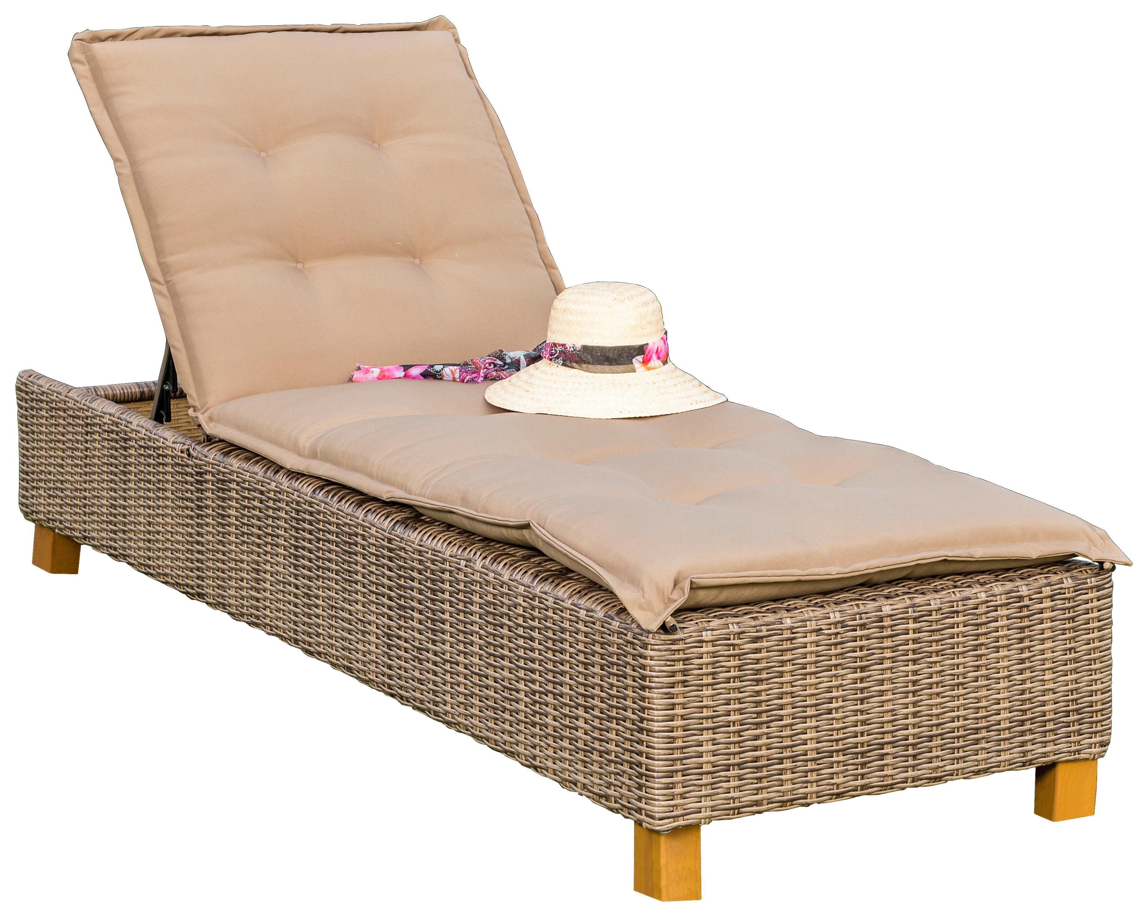 Sonnenliege Toskana Holz/ Kunststoff/Textil mit Auflage - Akaziefarben/Cappuccino, KONVENTIONELL, Holz/Kunststoff (80/34/86/200cm) - Gardenson