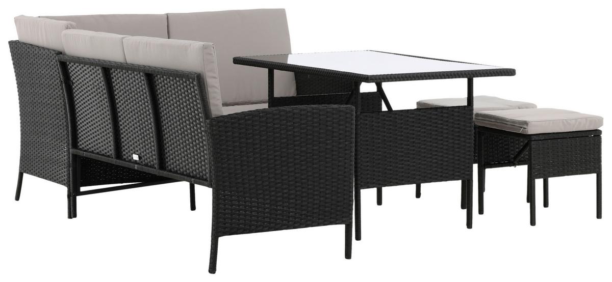 Loungegarnitur 4-Tlg Knock Kunststoff mit Kissen - Schwarz/Grau, KONVENTIONELL, Kunststoff - Gardenson