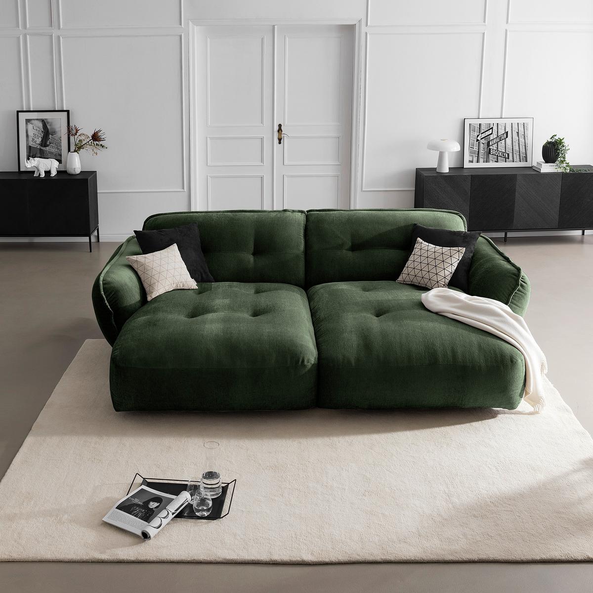 Bigsofa Fluffy, Dunkelgrün B: 285 Cm - Dunkelgrün/Schwarz, MODERN, Textil (285/87/184cm) - Trendmanufaktur