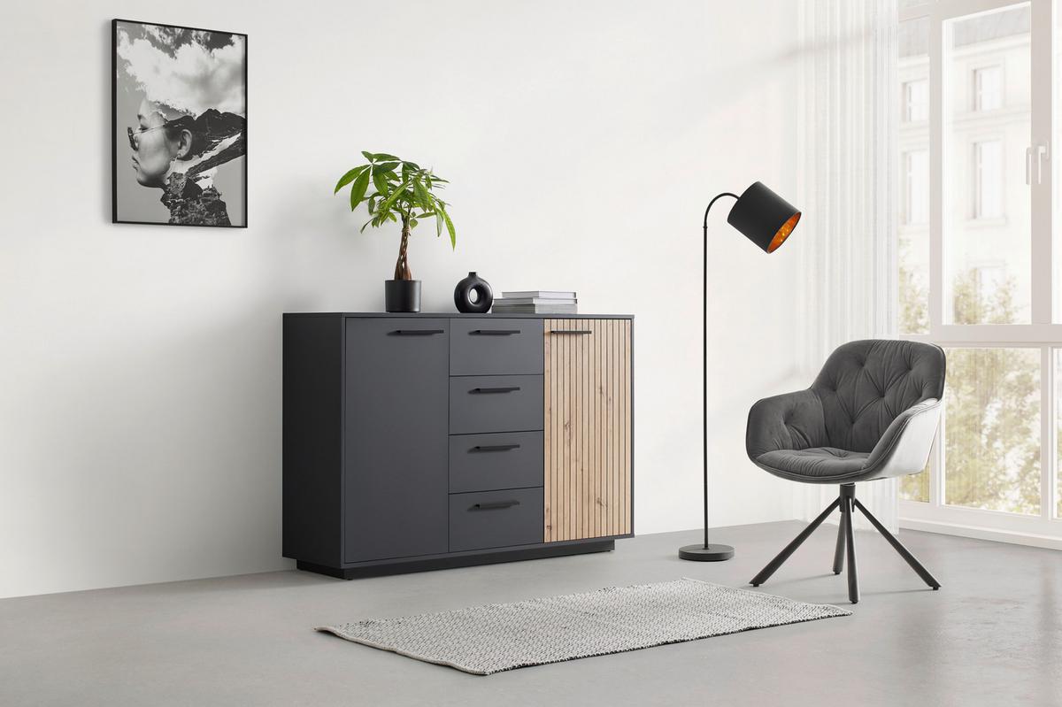ŠIROKÁ KOMODA LUKAS -EXKLUSIV- - černá/antracitová, Moderní, kompozitní dřevo/plast (138,6/95/40,2cm) - Mömax