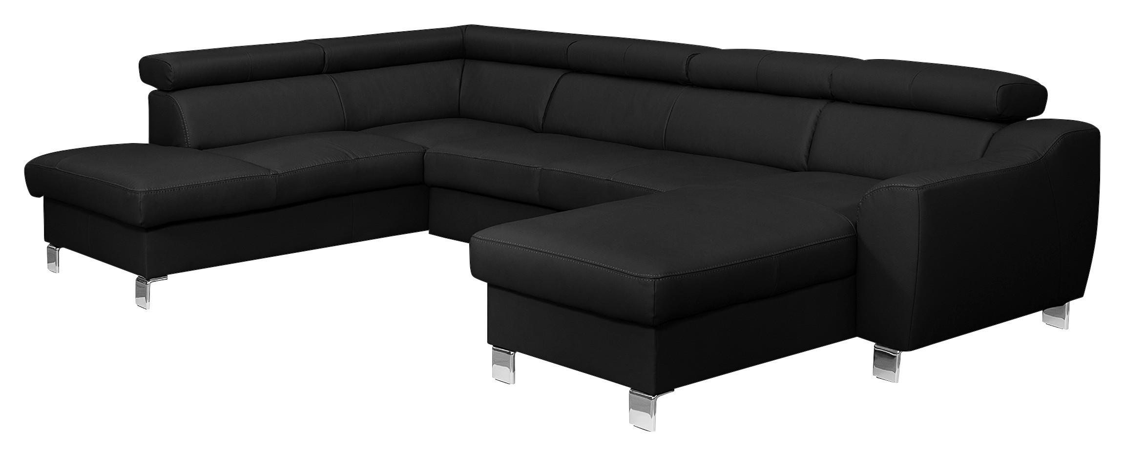 Wohnlandschaft Aspen Schwarz U-Form: 208 Cm - Chromfarben/Schwarz, Design, Leder/Textil (208/315/175cm) - Livetastic