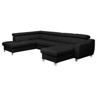 Wohnlandschaft Aspen Schwarz U-Form: 208 cm - Chromfarben/Schwarz, Design, Leder/Textil (208/315/175cm) - Livetastic