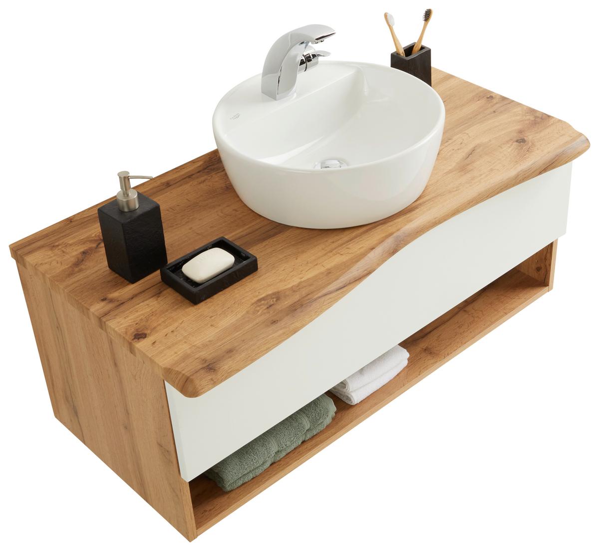 Umývadlová skrinka SÖLDEN -EXKLUSIV- - biela/dub wotan, Lifestyle, kompozitné drevo/keramika (10/55/47cm) - Premium Living