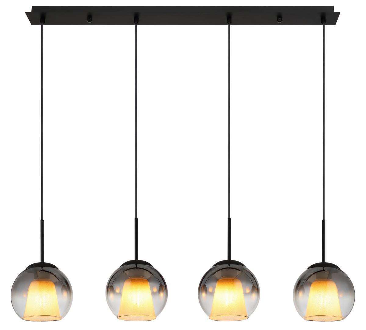 Hängeleuchte Barry Grau Klar Schwarz L: 100 cm - Klar/Schwarz, Basics, Glas/Textil (100/18/120cm) - Globo
