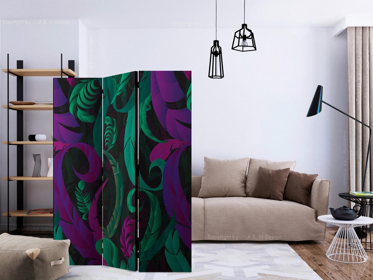 Paravent Grün Violett B: 135 Cm - Violett/Grün, Basics, Holz/Textil (135/172/3cm) - artgeist