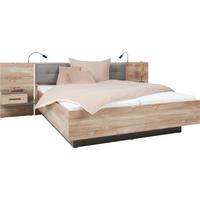 Manželská postel s čelem a nočními stolky Chanton - barvy borovice/tmavě šedá, Lifestyle, kompozitní dřevo/plast (180/200cm) - Based