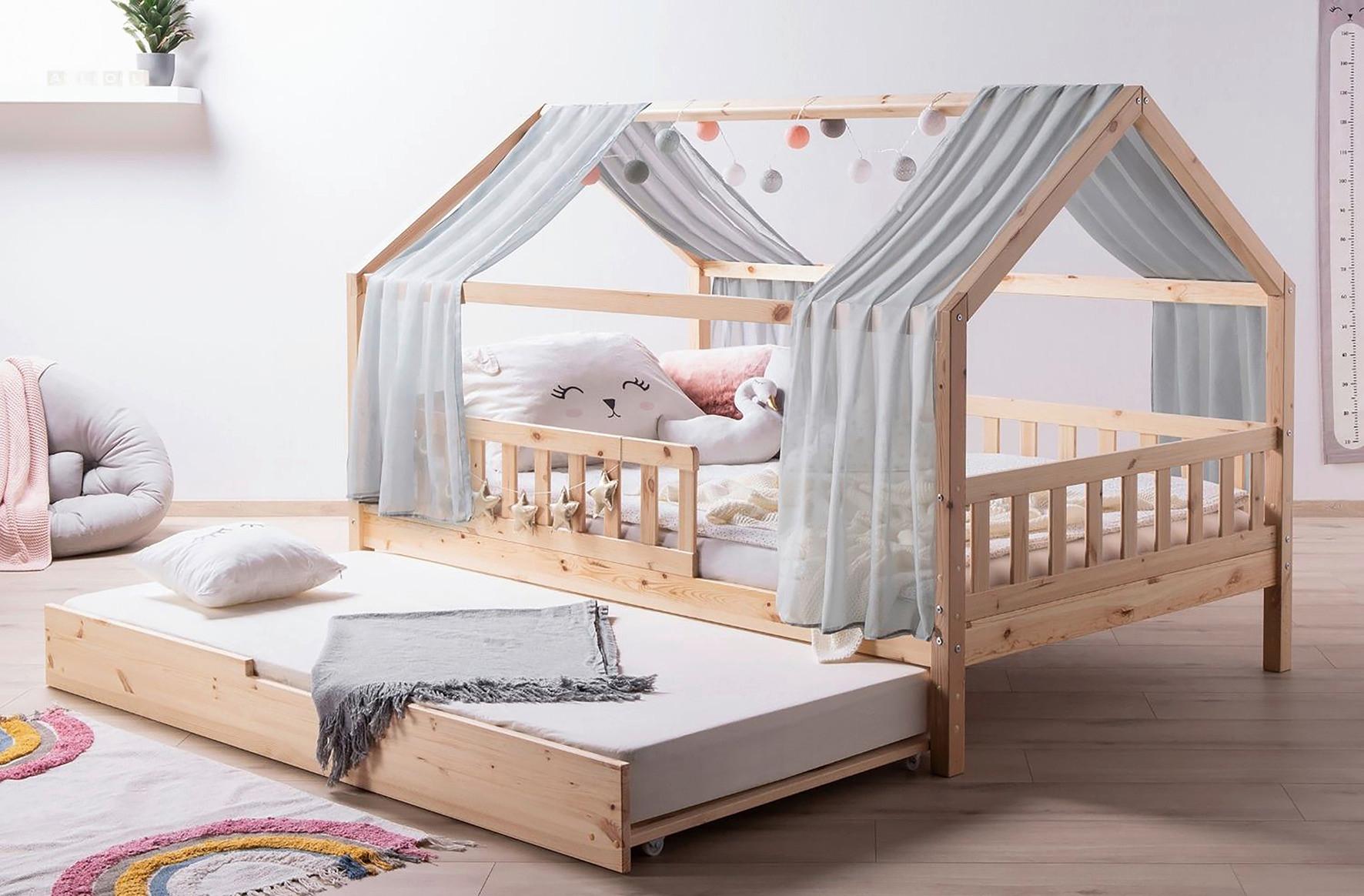 Hausbett Kim Naturfarben/Grau 140x200cm - Naturfarben/Grau, MODERN, Holz/Textil (140/200cm) - Livetastic