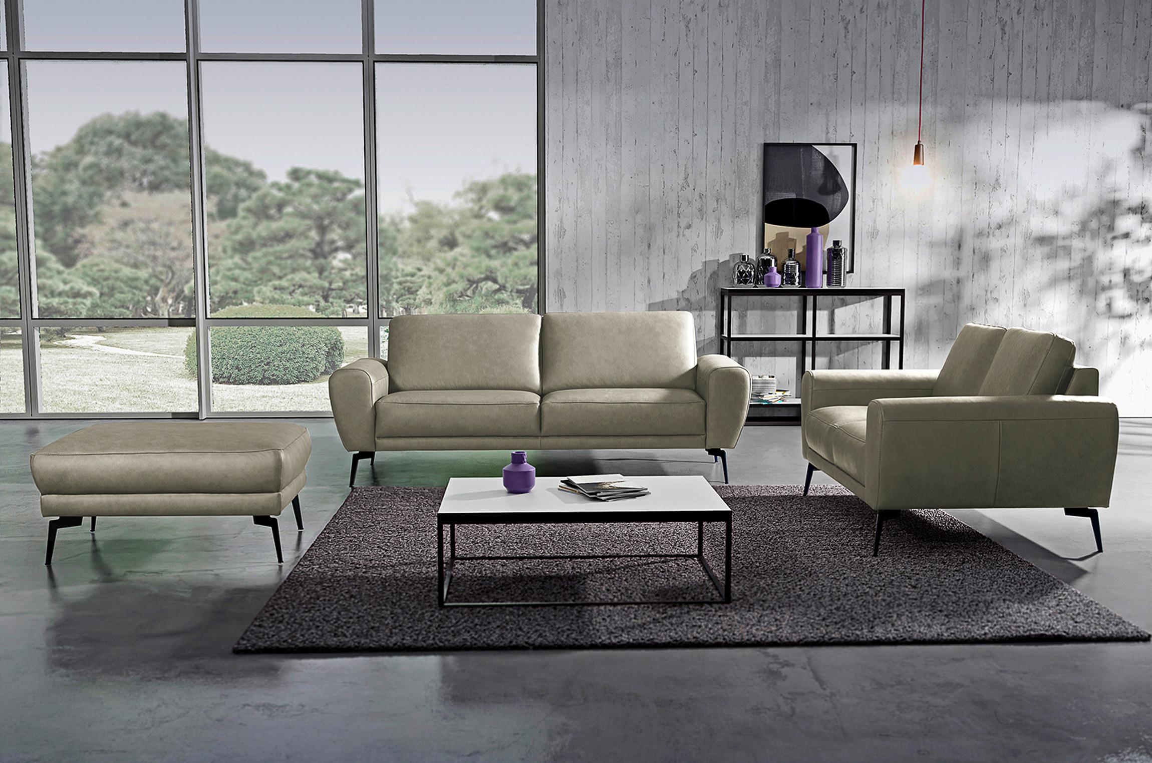 3-SITZER-SOFA Spring Grau Schwarz, B: 207 cm - Schwarz/Grau, Design, Leder (207/85/92cm) - P & B
