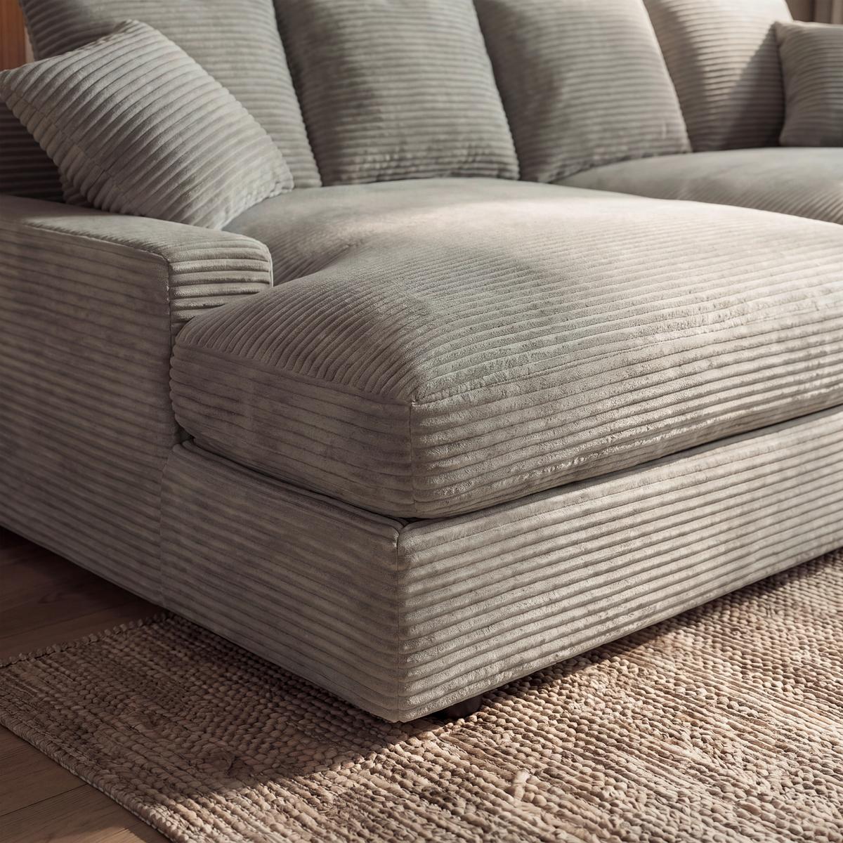 Velká pohovka ELEONORA, sv.šedý manšestr, max. 360 kg - černá/světle šedá, Moderní, dřevo/textil (250/97/168cm) - Bessagi Home