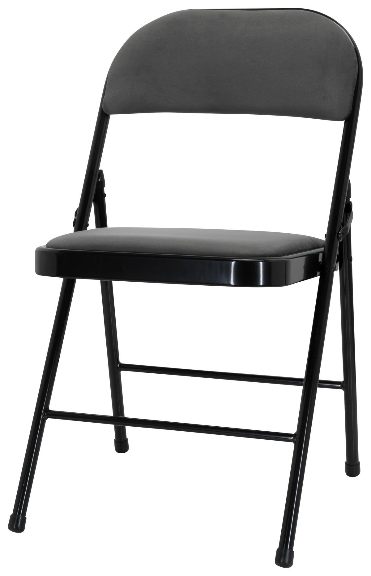 Klappstuhl Tudela I Samt Schwarz/dunkelgrau - Dunkelgrau/Schwarz, Basics, Textil/Metall (44/80/49cm) - MID.YOU