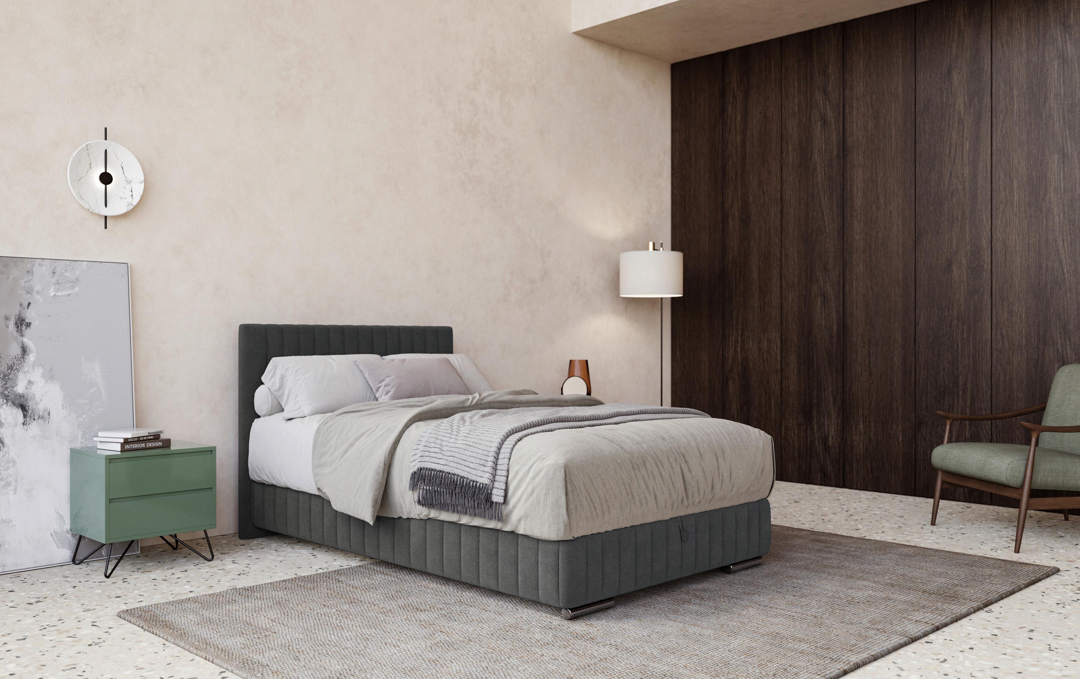 Boxbett mit Topper & Bettkasten 90x200 cm Beetle - Chromfarben/Grau, Holzwerkstoff/Textil (90/200cm) - MID.YOU