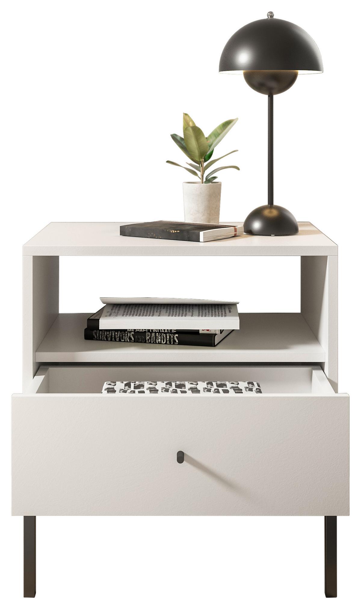 Nachkästchen Weiß H: 56 cm Ines - Schwarz/Weiß, MODERN, Holzwerkstoff (54/56/39cm) - MID.YOU